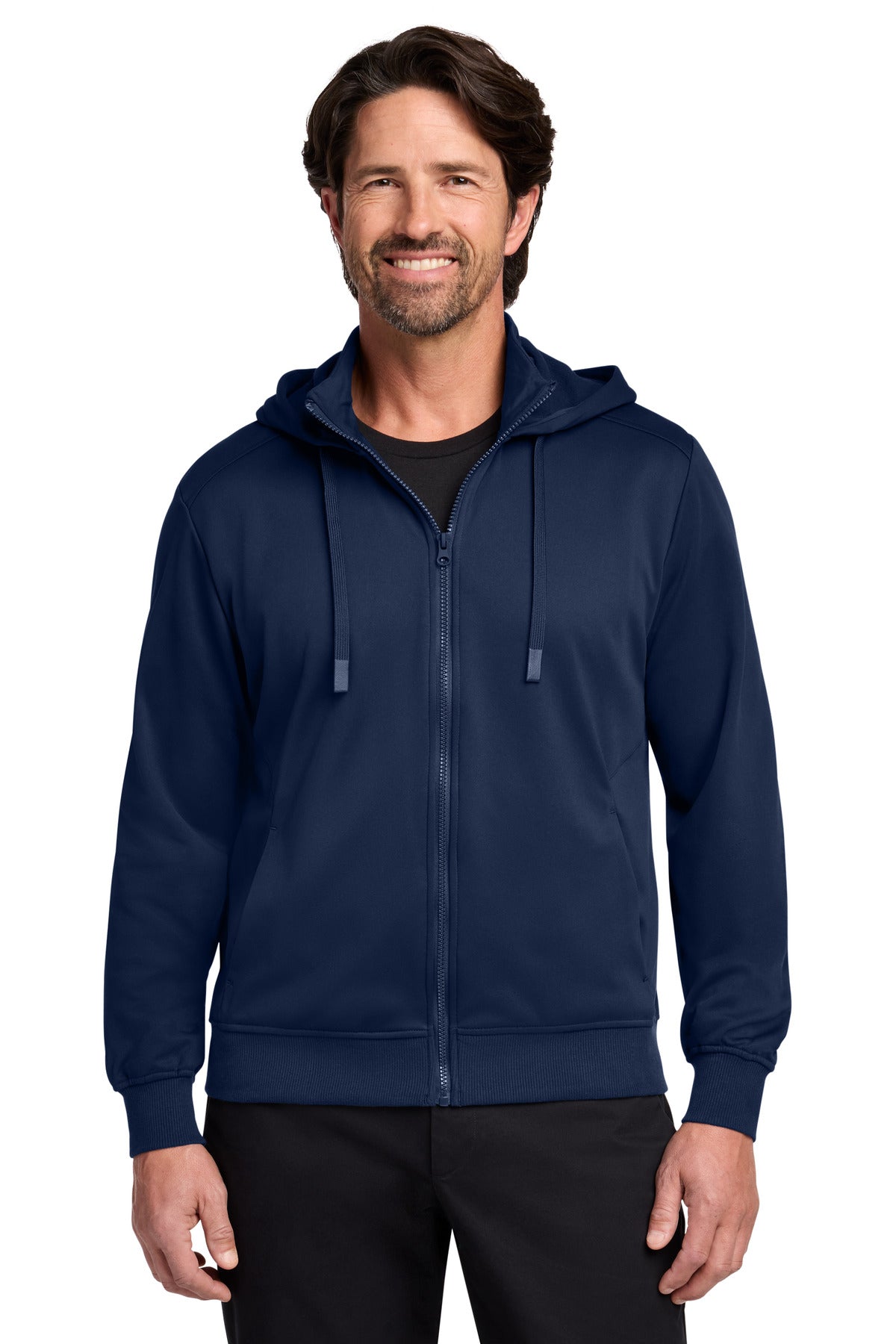 Custom logo Port Authority® Smooth Fleece Hooded Jacket F814 in River Blue Navy