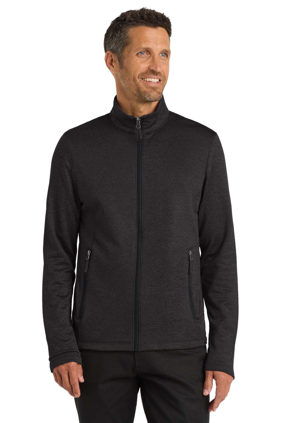 Custom logo Port Authority ® Collective Striated Fleece Jacket. F905 in Deep Black Heather