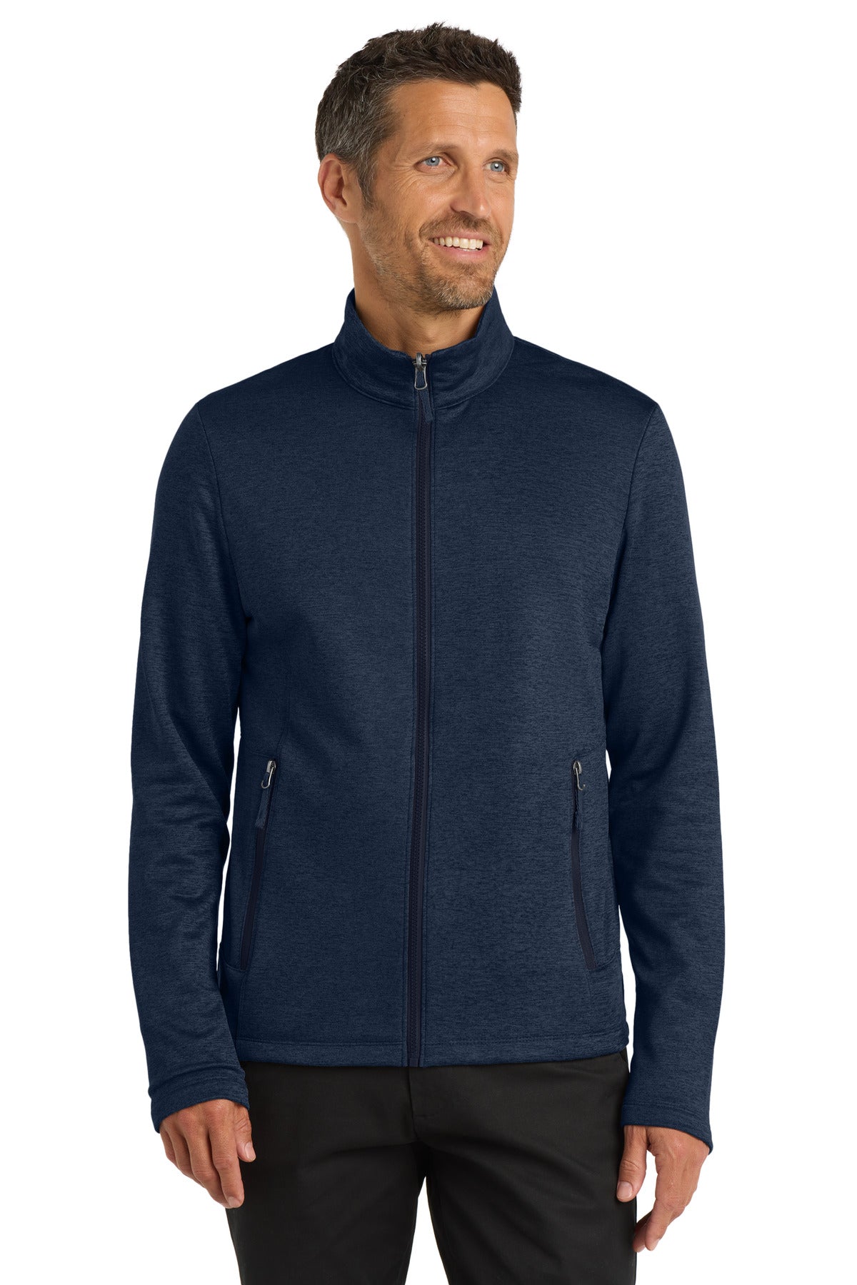 Custom logo Port Authority ® Collective Striated Fleece Jacket. F905 in River Blue Navy Heather