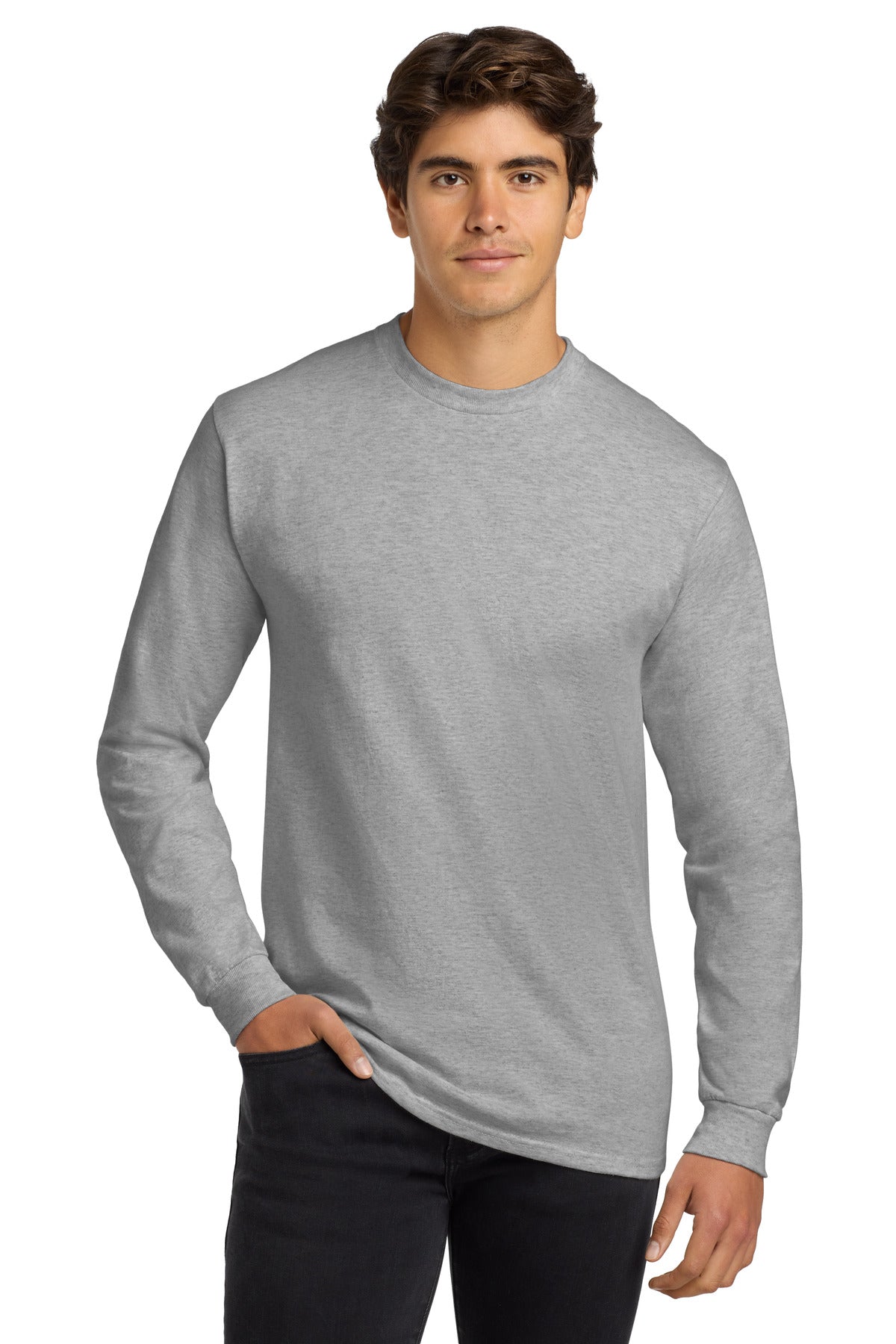 Custom logo Gildan® - Ultra Cotton® 100% US Cotton Long Sleeve T-Shirt.  G2400 in Ash