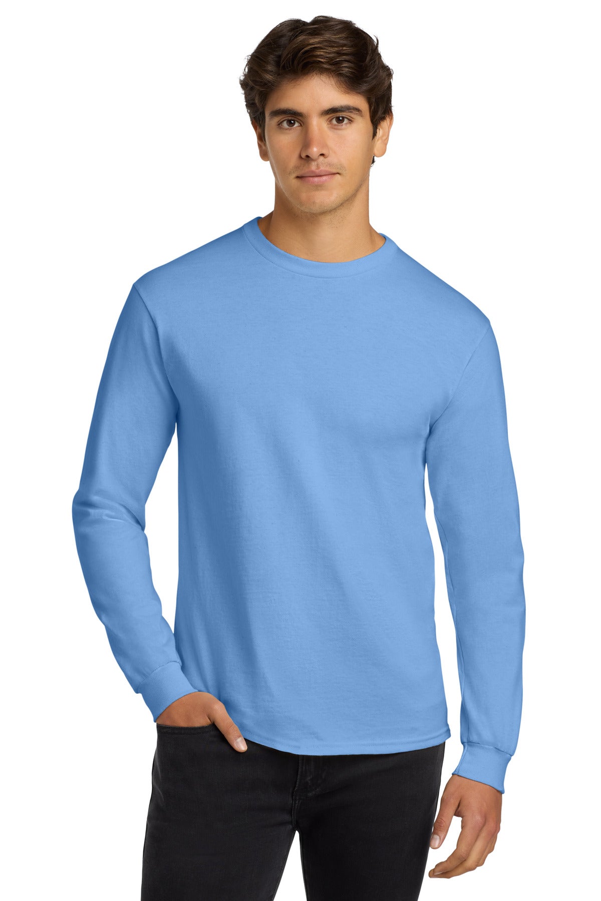 Custom logo Gildan® - Ultra Cotton® 100% US Cotton Long Sleeve T-Shirt.  G2400 in Carolina Blue