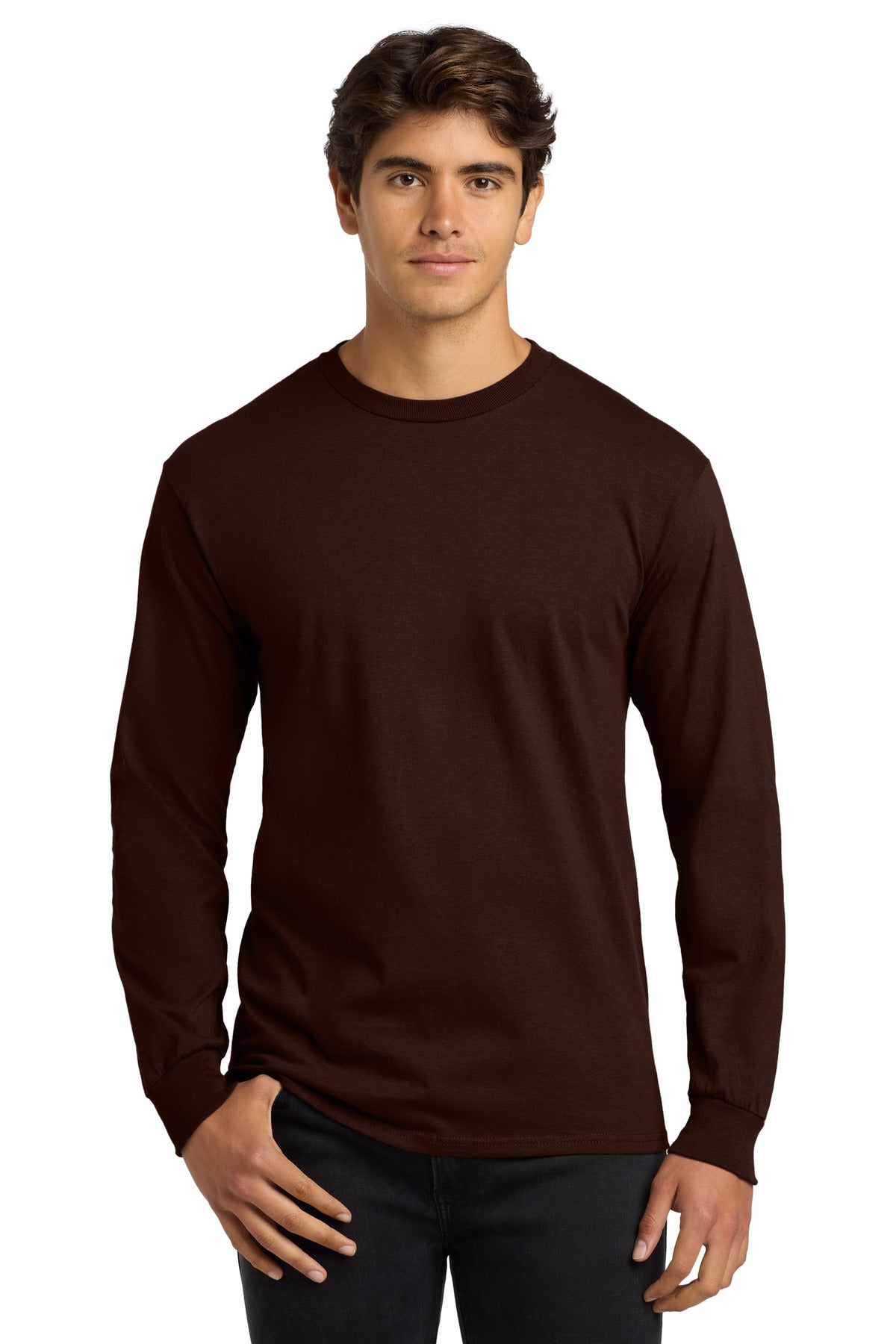 Custom logo Gildan® - Ultra Cotton® 100% US Cotton Long Sleeve T-Shirt.  G2400 in Dark Chocolate