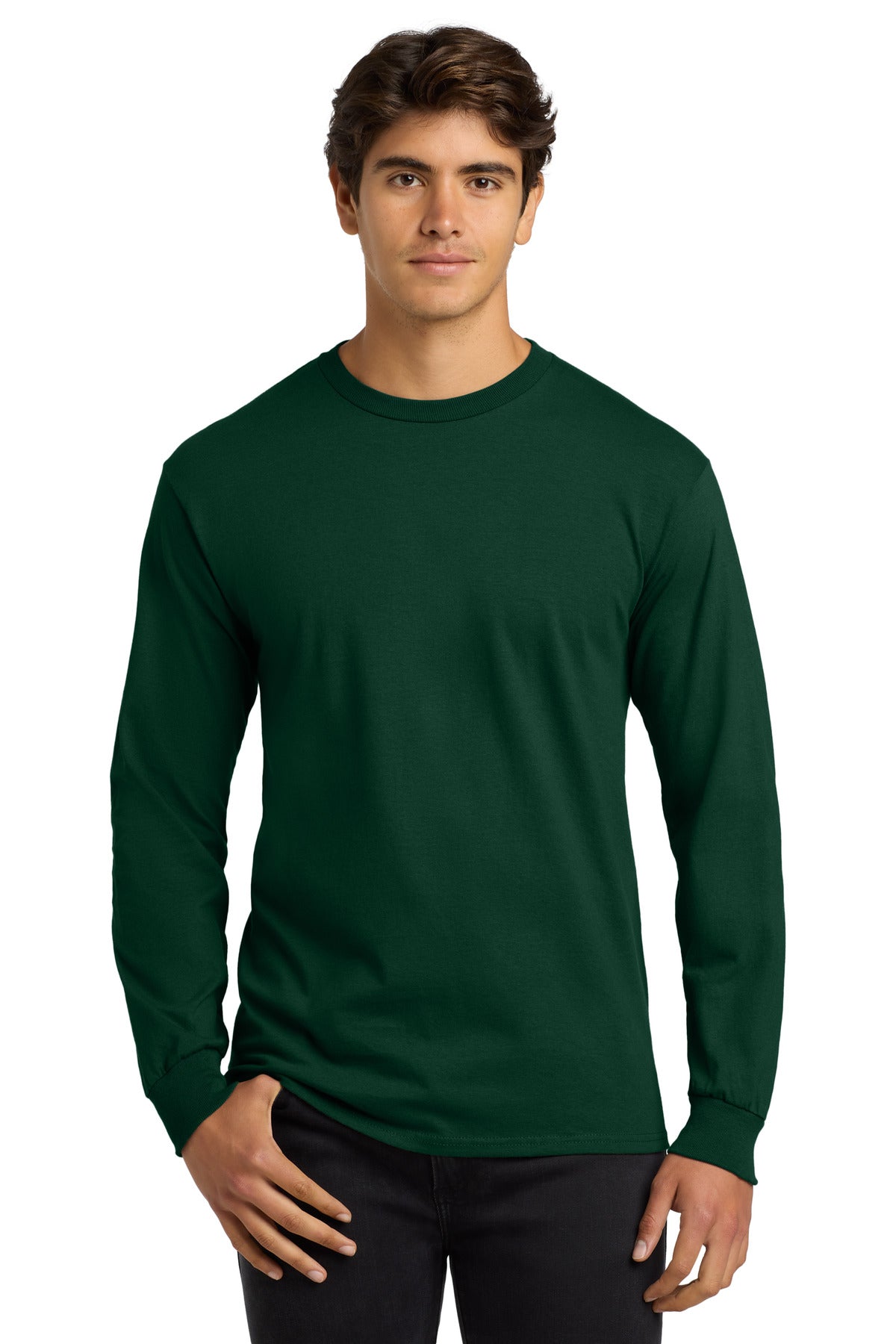 Custom logo Gildan® - Ultra Cotton® 100% US Cotton Long Sleeve T-Shirt.  G2400 in Forest Green