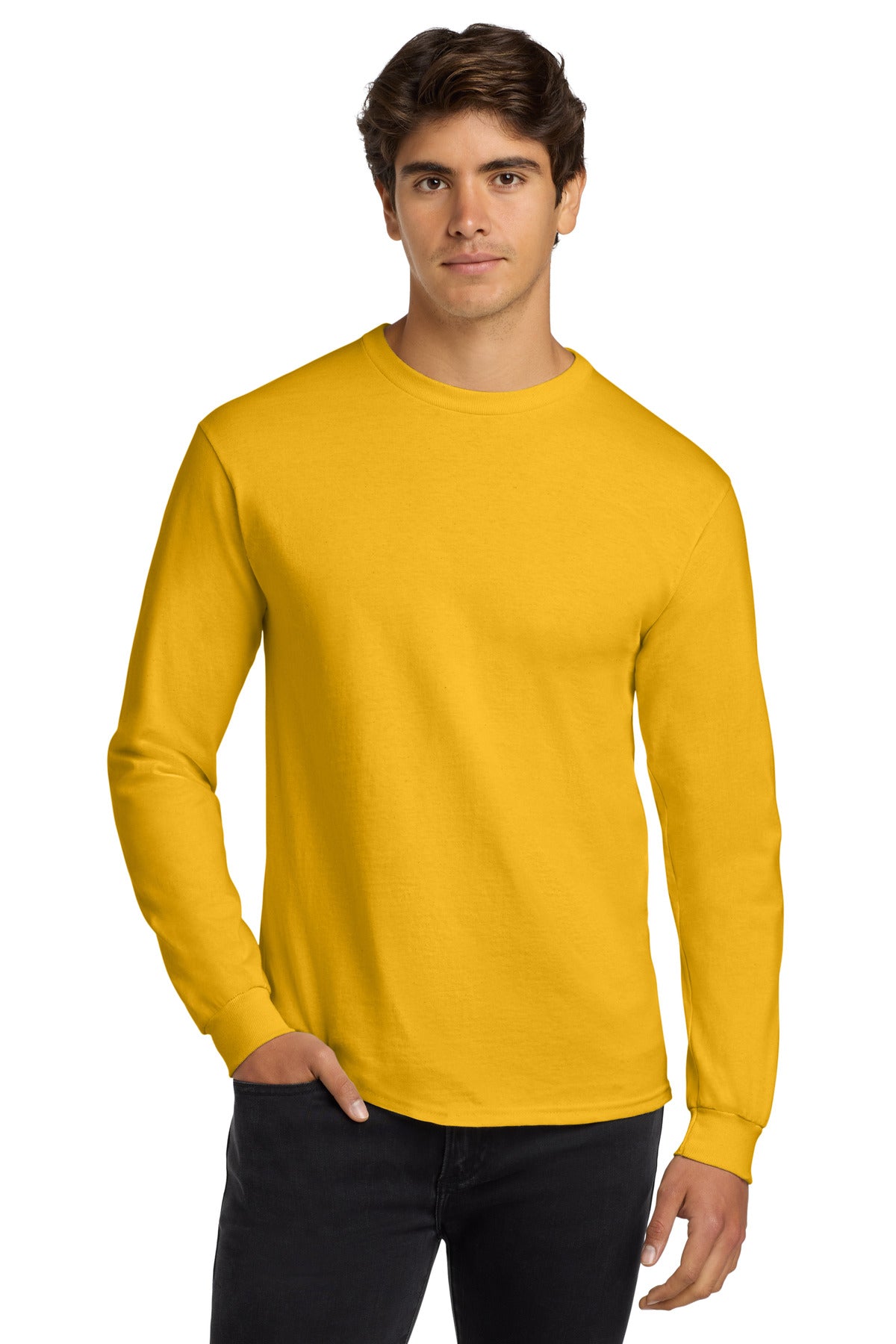 Custom logo Gildan® - Ultra Cotton® 100% US Cotton Long Sleeve T-Shirt.  G2400 in Gold