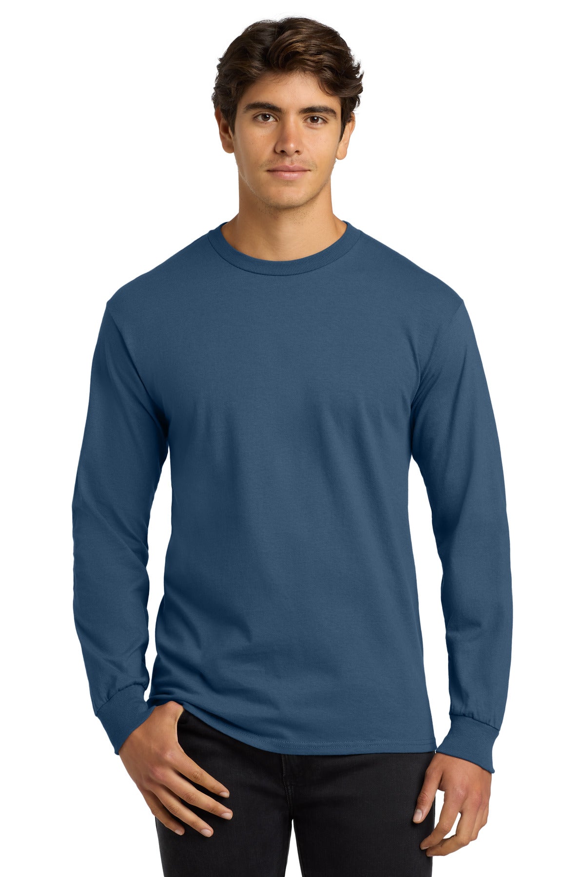 Custom logo Gildan® - Ultra Cotton® 100% US Cotton Long Sleeve T-Shirt.  G2400 in Indigo Blue