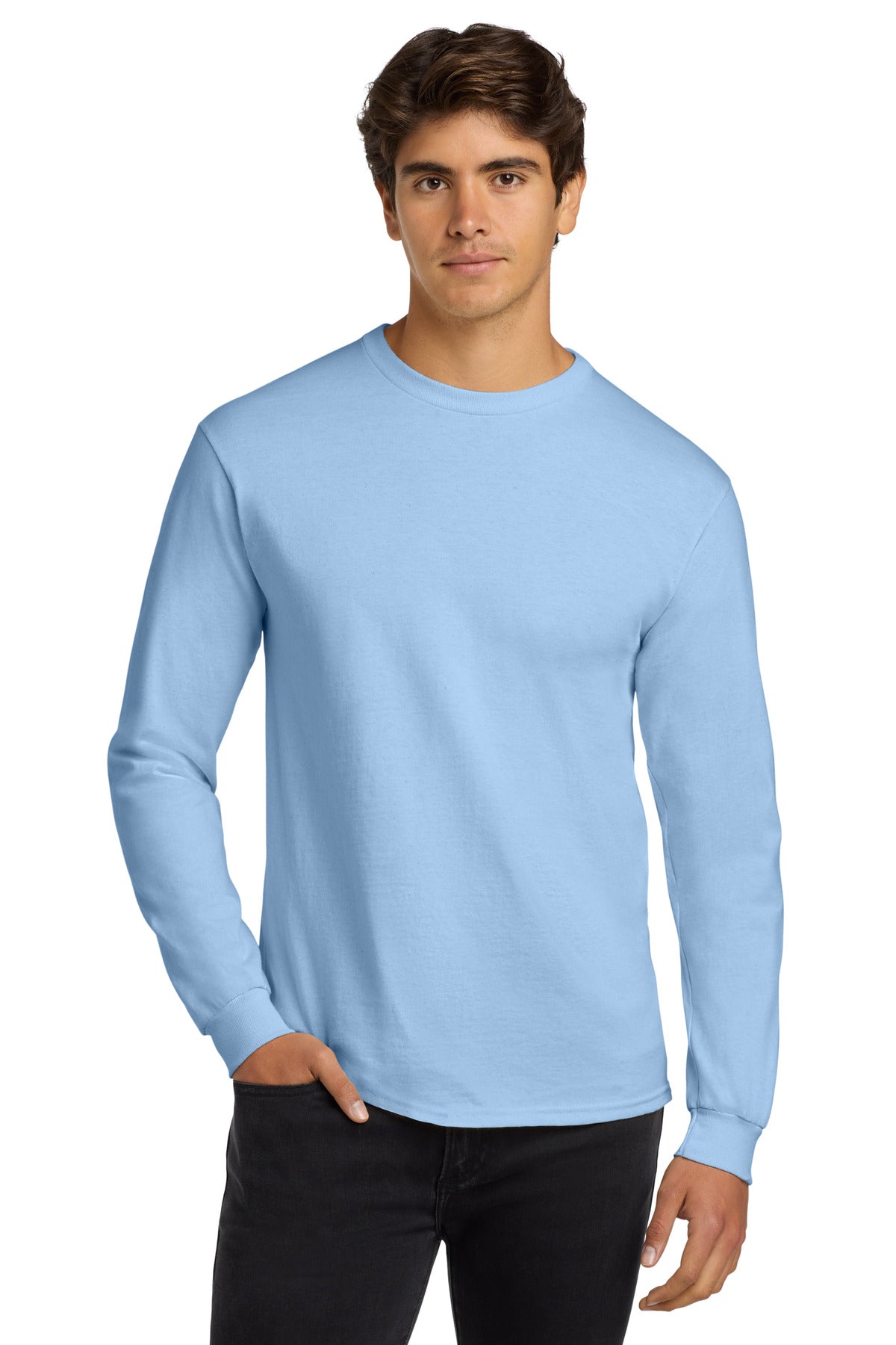 Custom logo Gildan® - Ultra Cotton® 100% US Cotton Long Sleeve T-Shirt.  G2400 in Light Blue