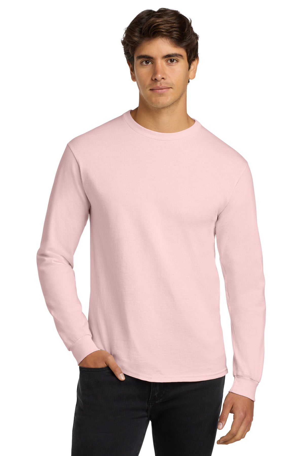 Custom logo Gildan® - Ultra Cotton® 100% US Cotton Long Sleeve T-Shirt.  G2400 in Light Pink