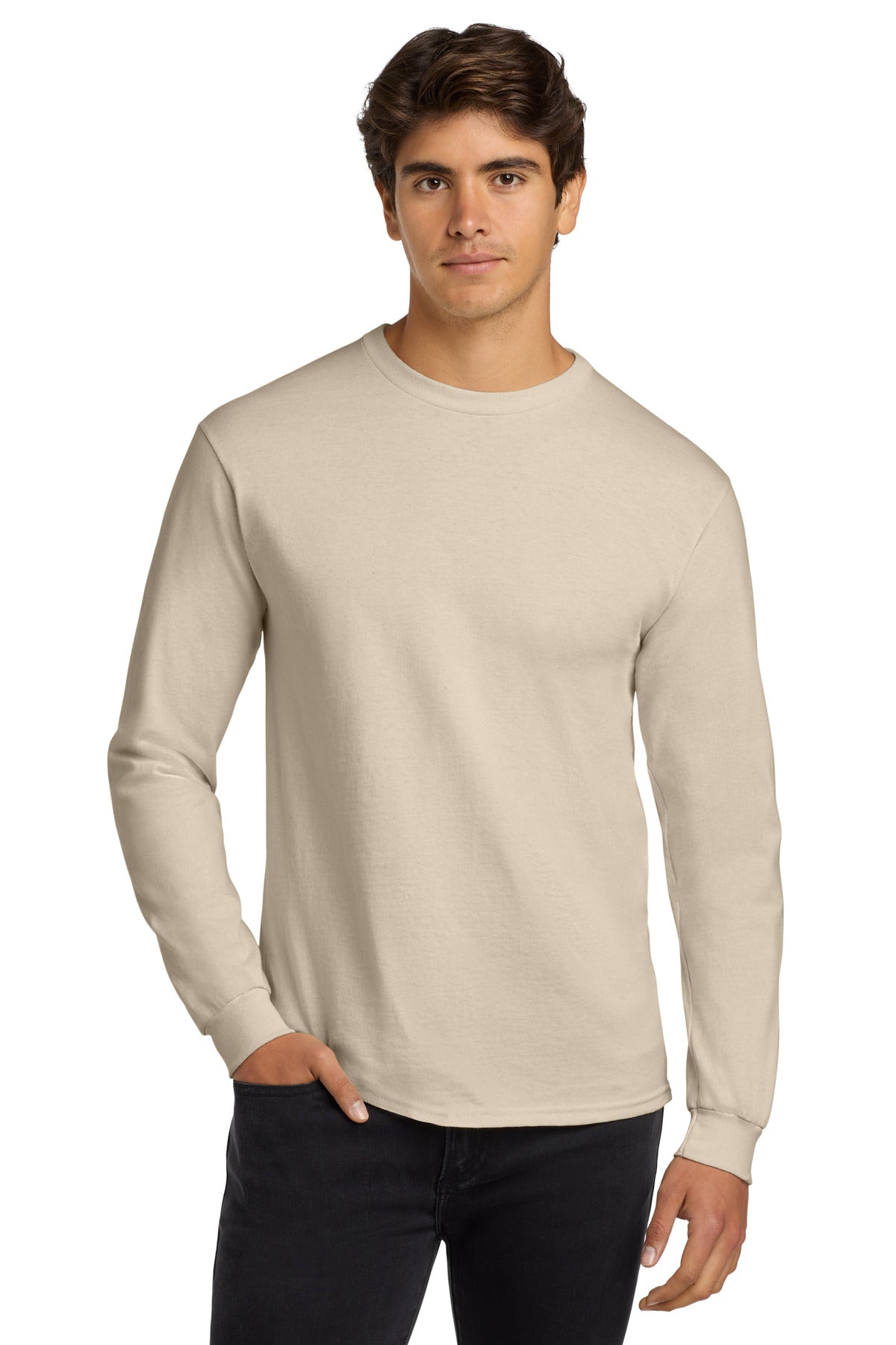 Custom logo Gildan® - Ultra Cotton® 100% US Cotton Long Sleeve T-Shirt.  G2400 in Natural