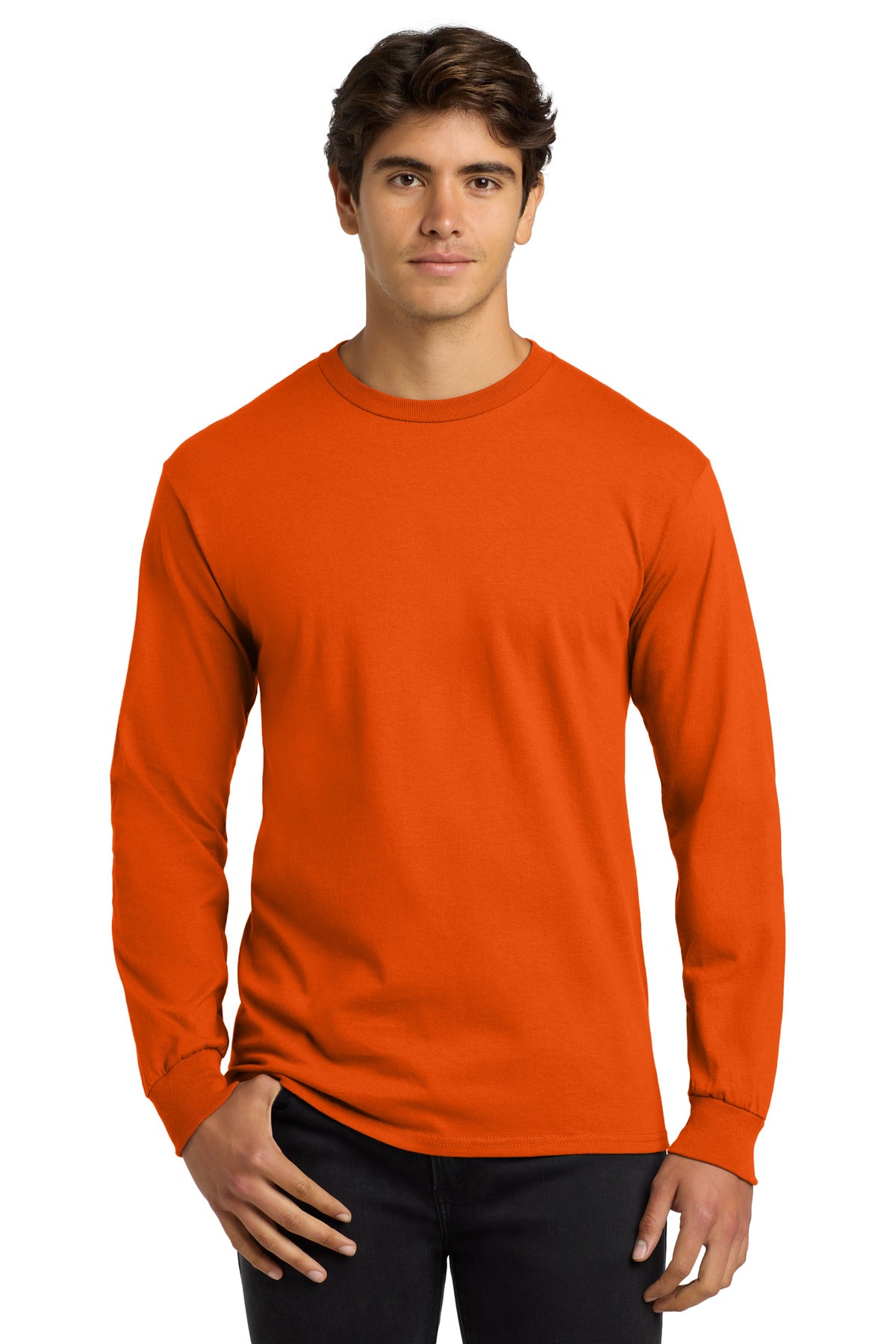 Custom logo Gildan® - Ultra Cotton® 100% US Cotton Long Sleeve T-Shirt.  G2400 in Orange