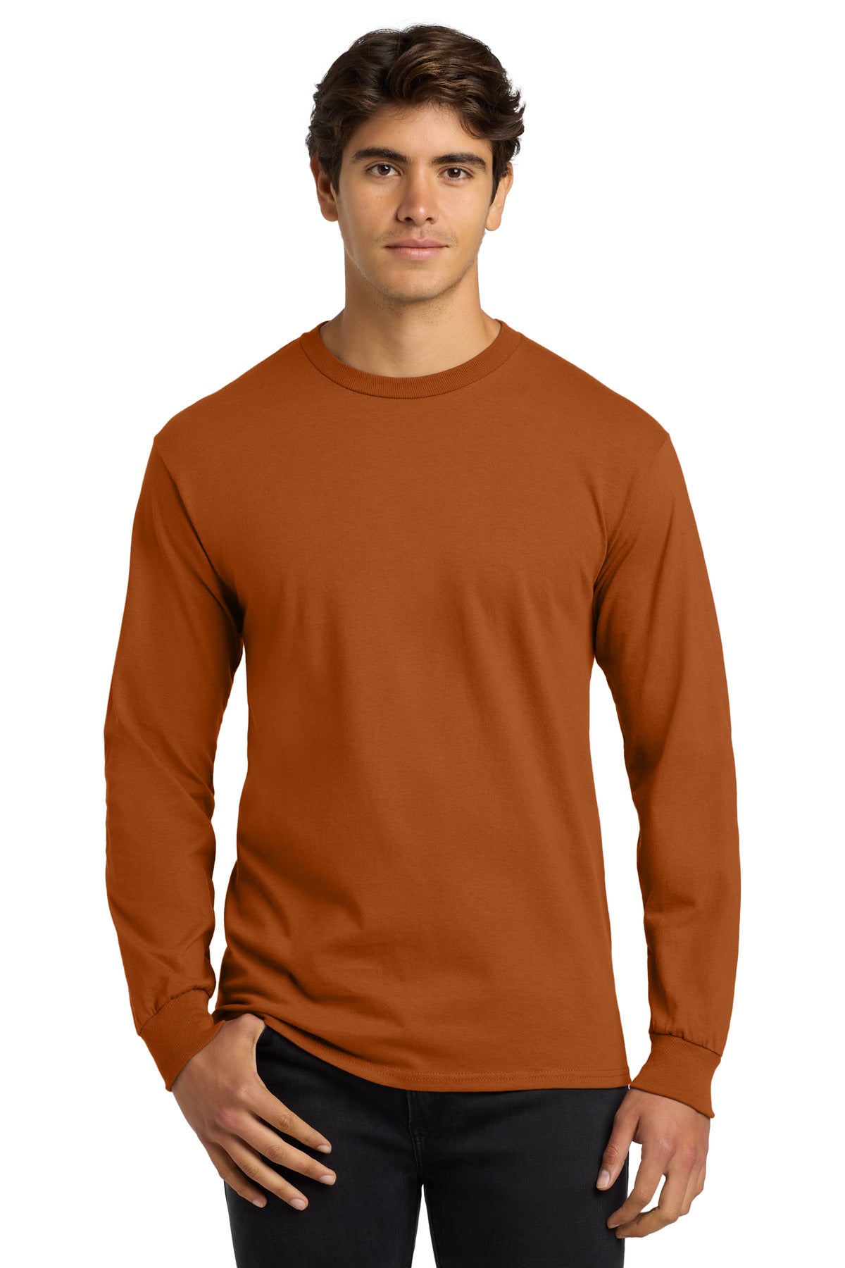 Custom logo Gildan® - Ultra Cotton® 100% US Cotton Long Sleeve T-Shirt.  G2400 in Texas Orange
