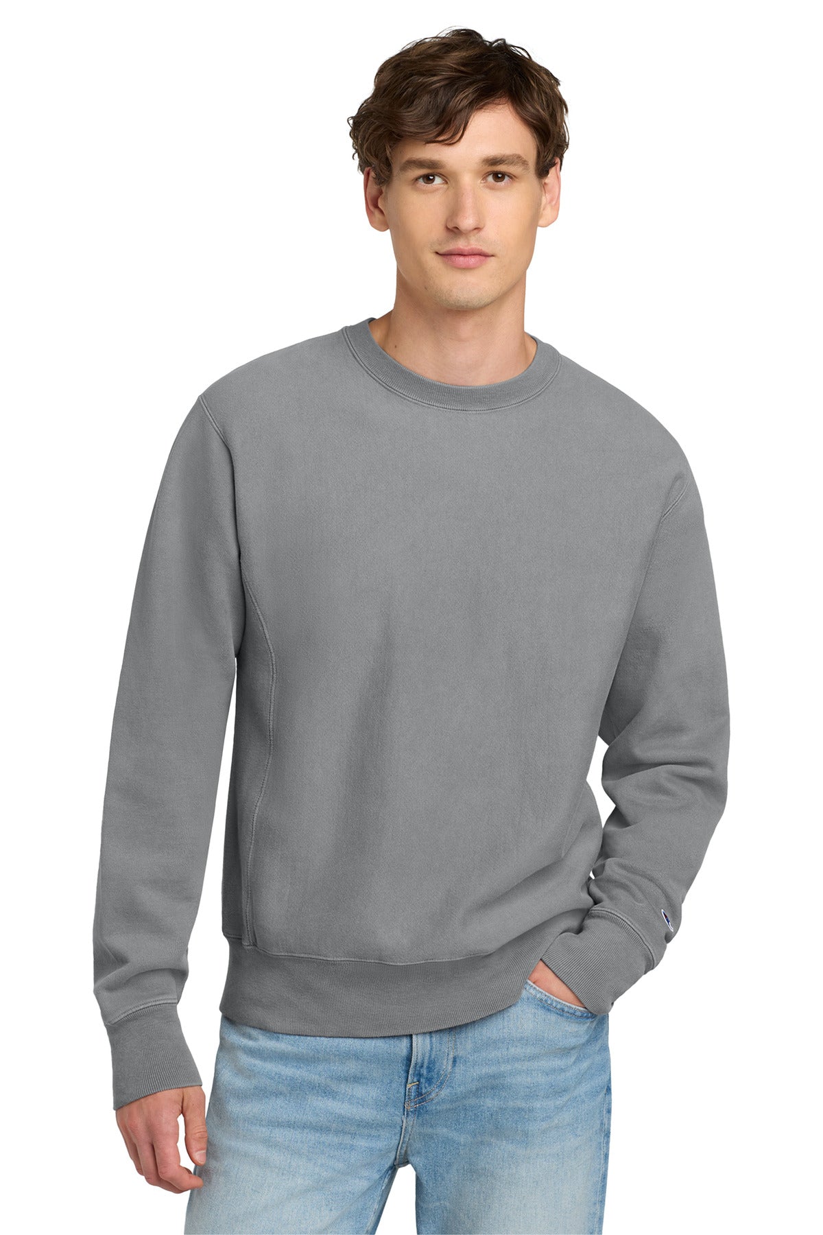 Custom logo Champion ® Reverse Weave ® Garment-Dyed Crewneck Sweatshirt. GDS149 in Concrete