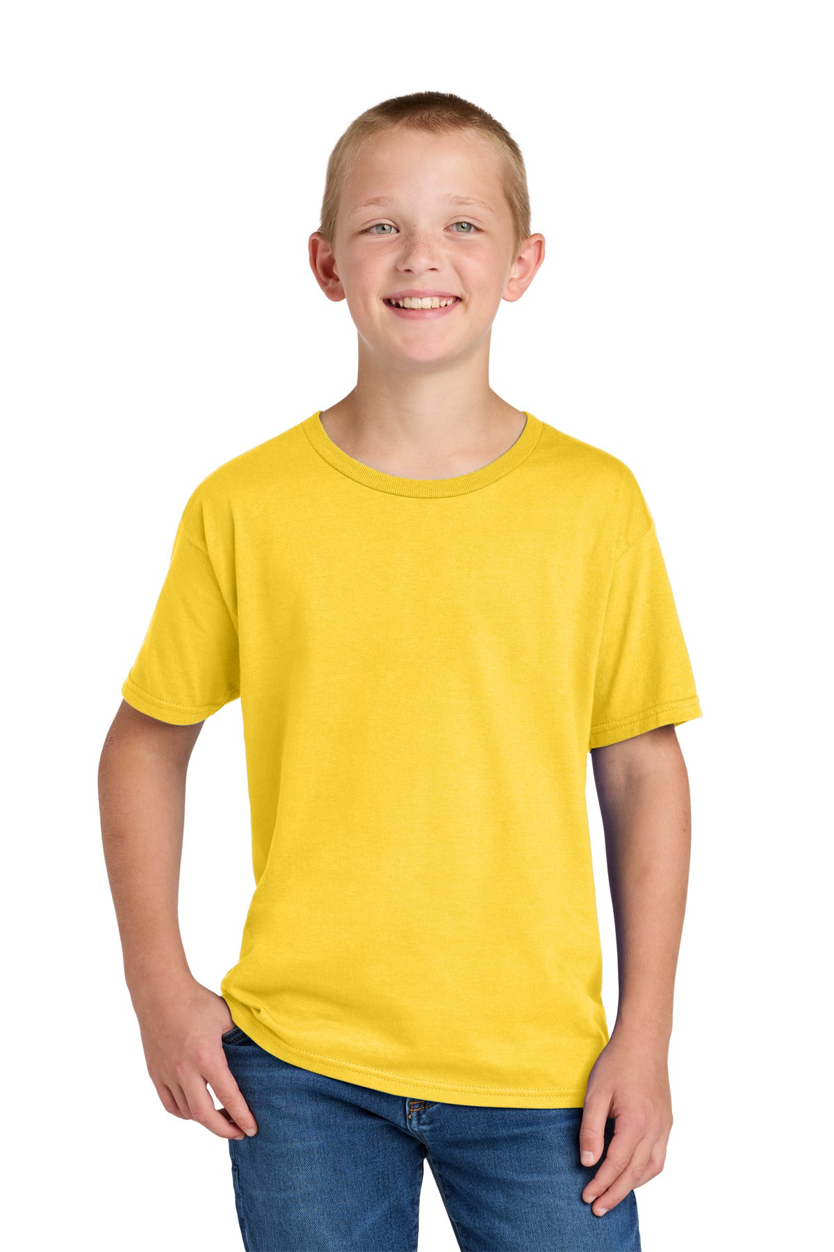 Custom logo Jerzees Ultimate® Youth Ring Spun T-Shirt IC46B in Island Yellow