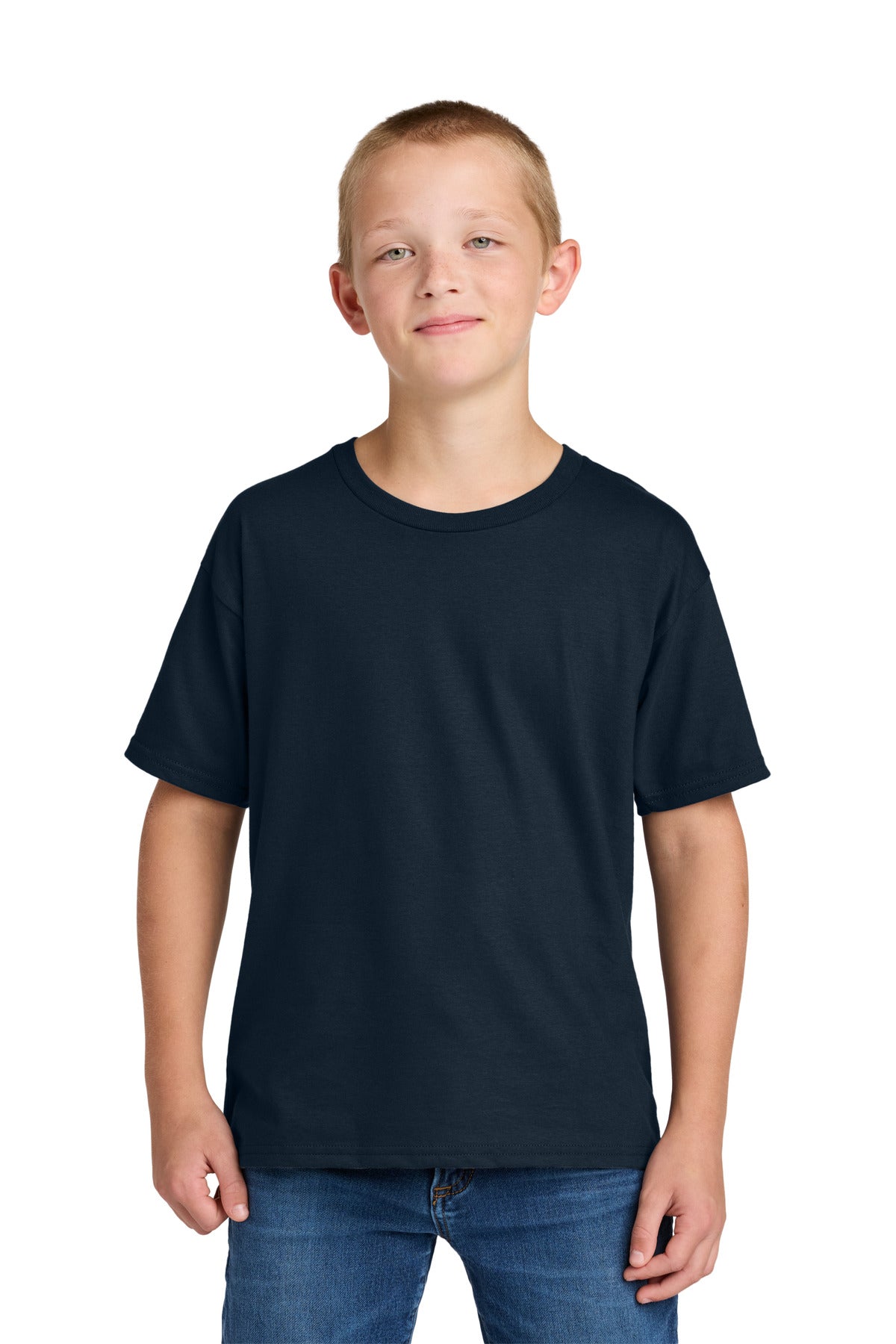 Custom logo Jerzees Ultimate® Youth Ring Spun T-Shirt IC46B in J. Navy