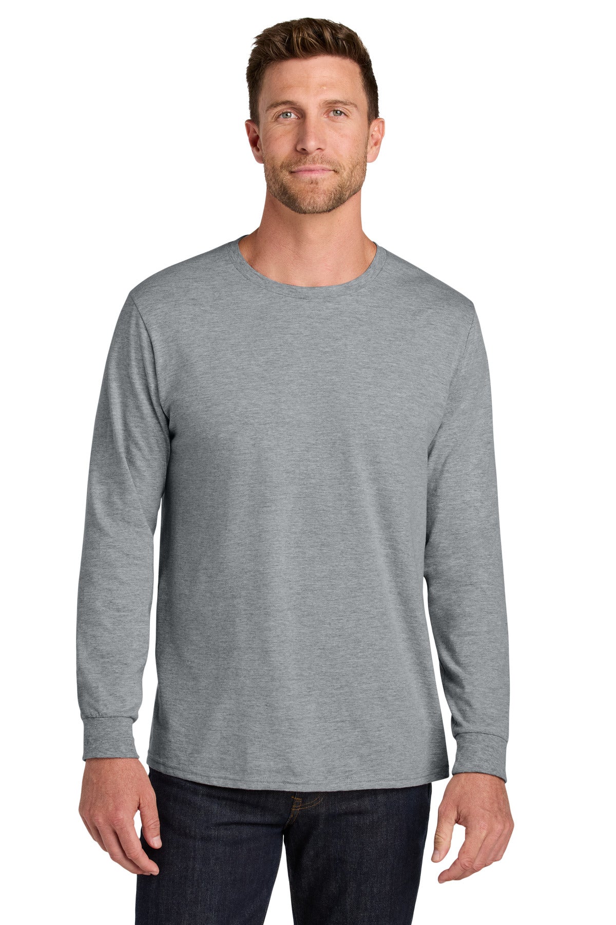 Custom logo Jerzees Ultimate® Unisex Ring Spun Long Sleeve T-Shirt IC46L in Athletic Heather