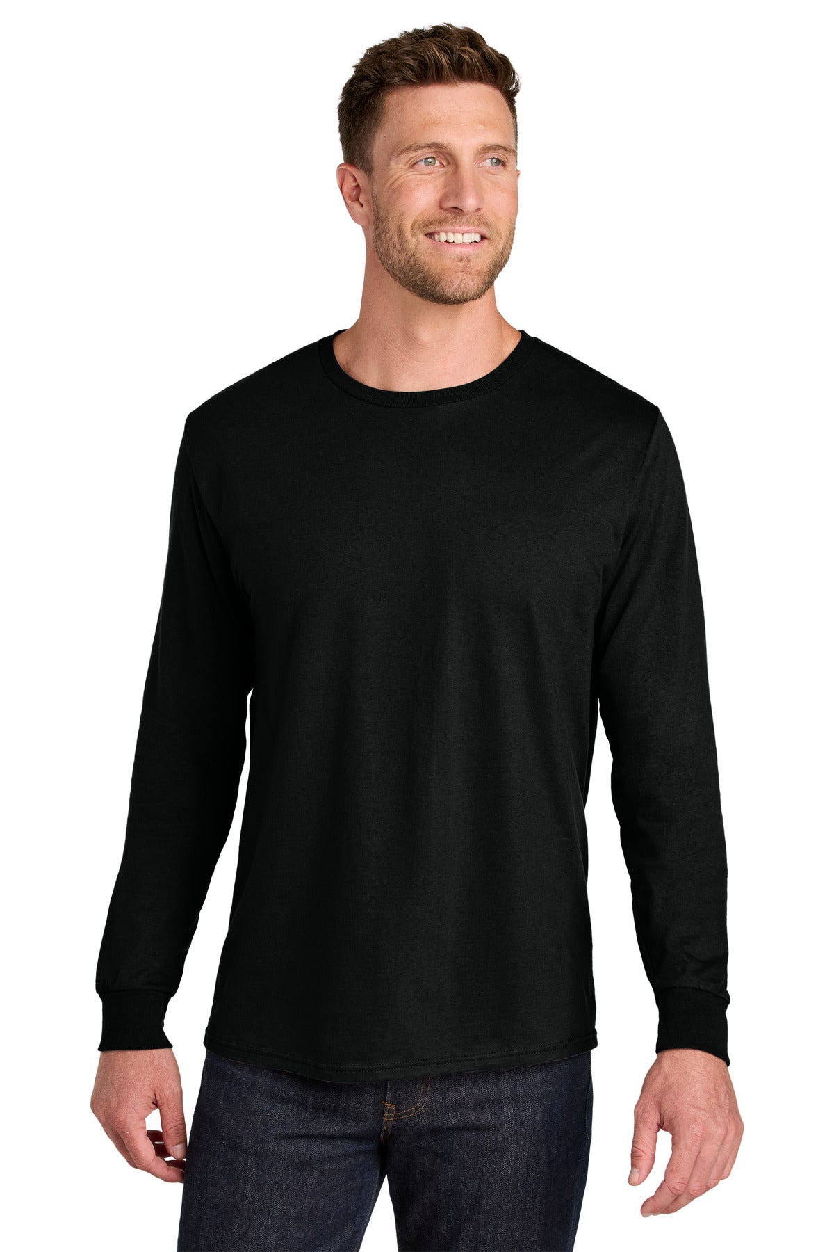 Custom logo Jerzees Ultimate® Unisex Ring Spun Long Sleeve T-Shirt IC46L in Black Ink