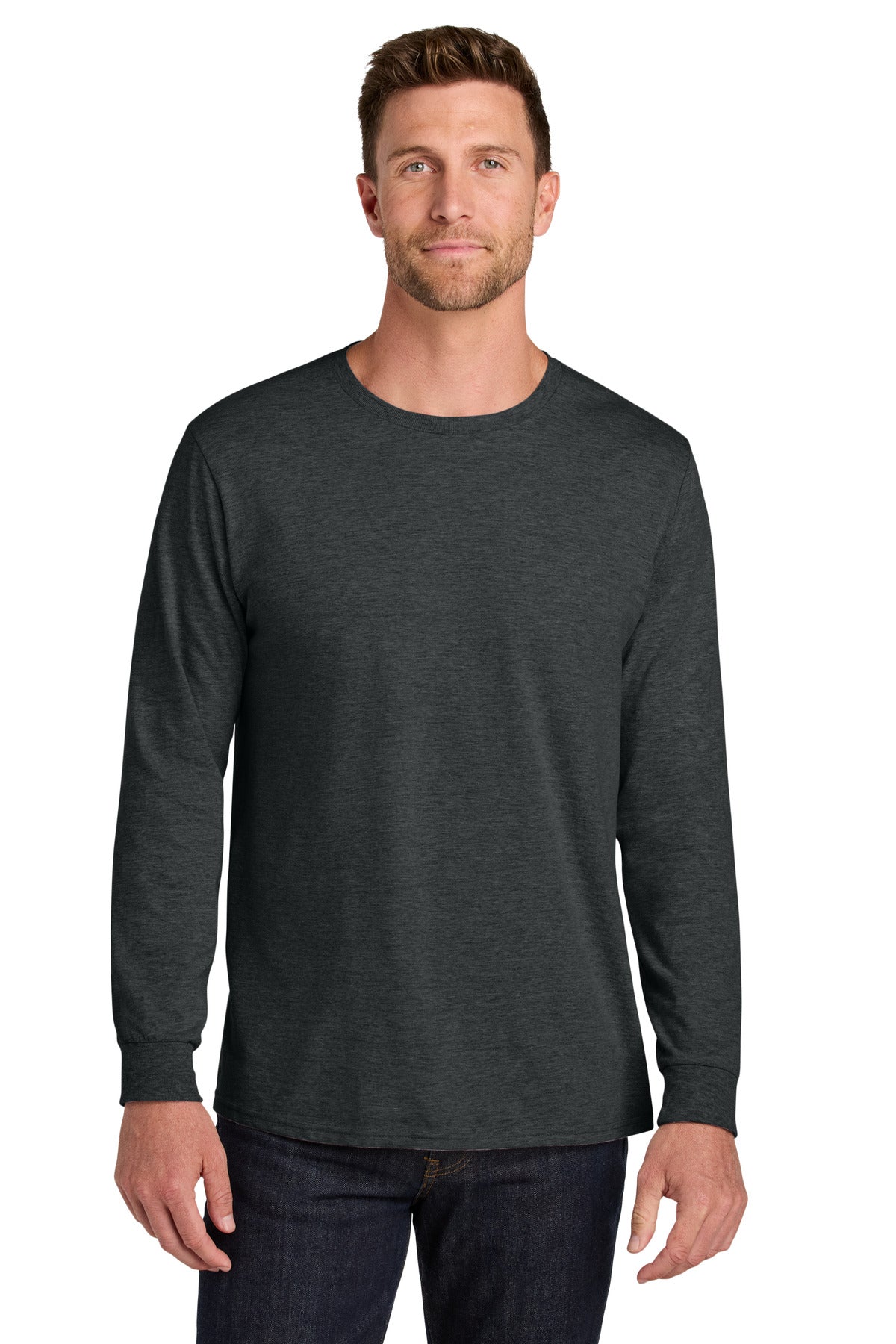Custom logo Jerzees Ultimate® Unisex Ring Spun Long Sleeve T-Shirt IC46L in Black Ink Heather