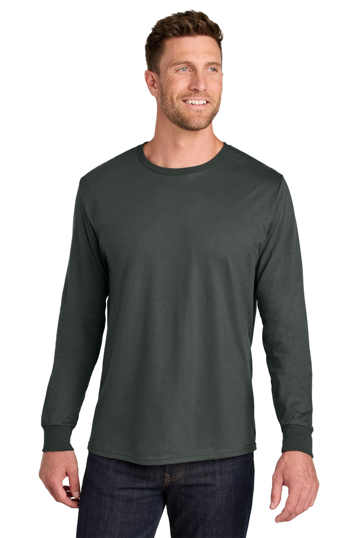 Custom logo Jerzees Ultimate® Unisex Ring Spun Long Sleeve T-Shirt IC46L in Charcoal Grey