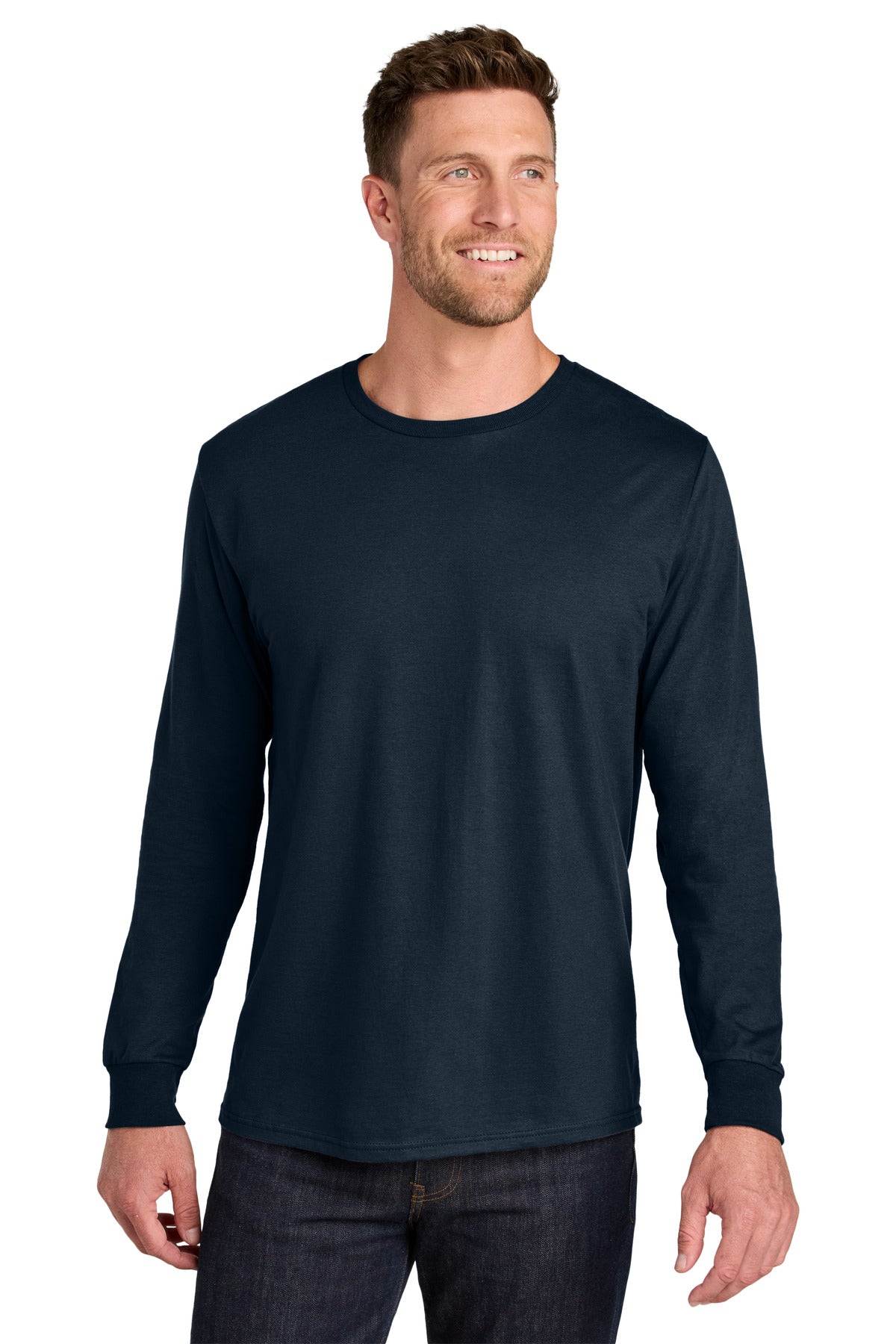 Custom logo Jerzees Ultimate® Unisex Ring Spun Long Sleeve T-Shirt IC46L in J. Navy