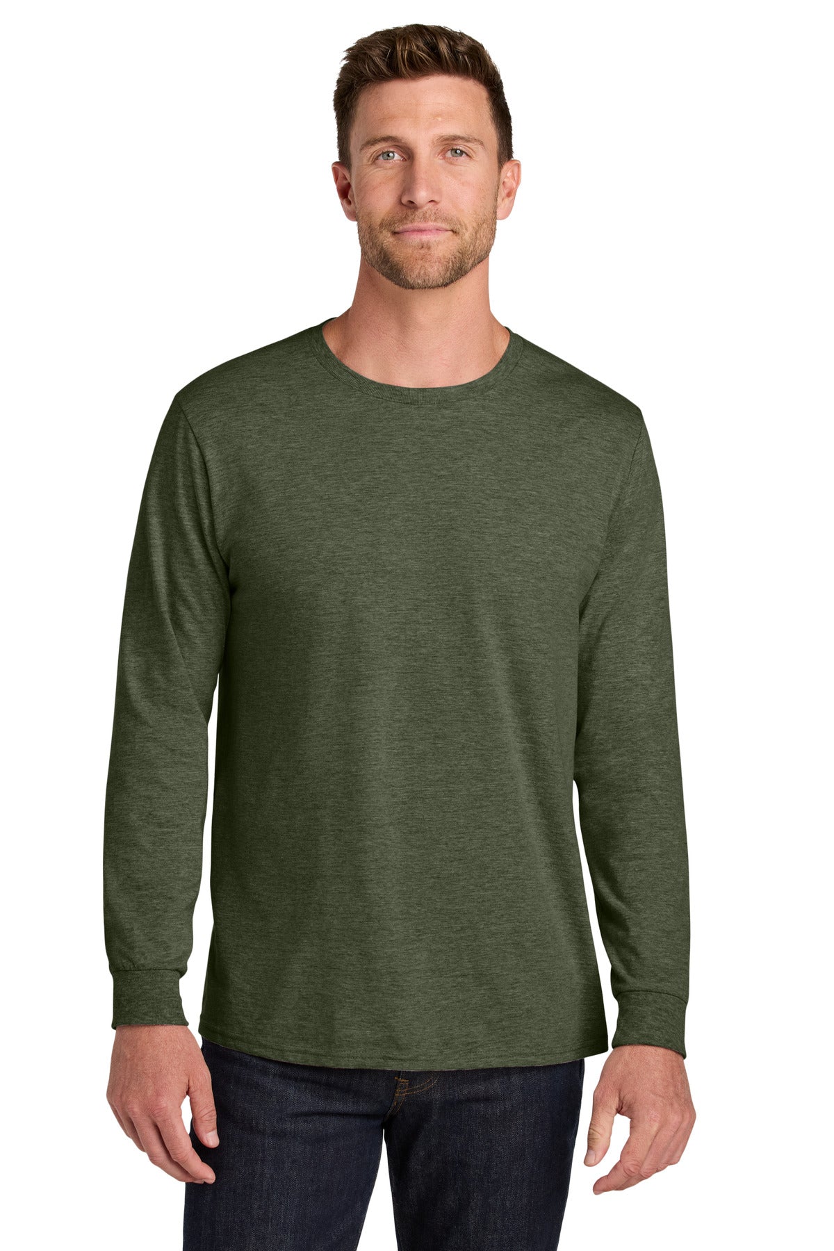 Custom logo Jerzees Ultimate® Unisex Ring Spun Long Sleeve T-Shirt IC46L in Military Green Heather