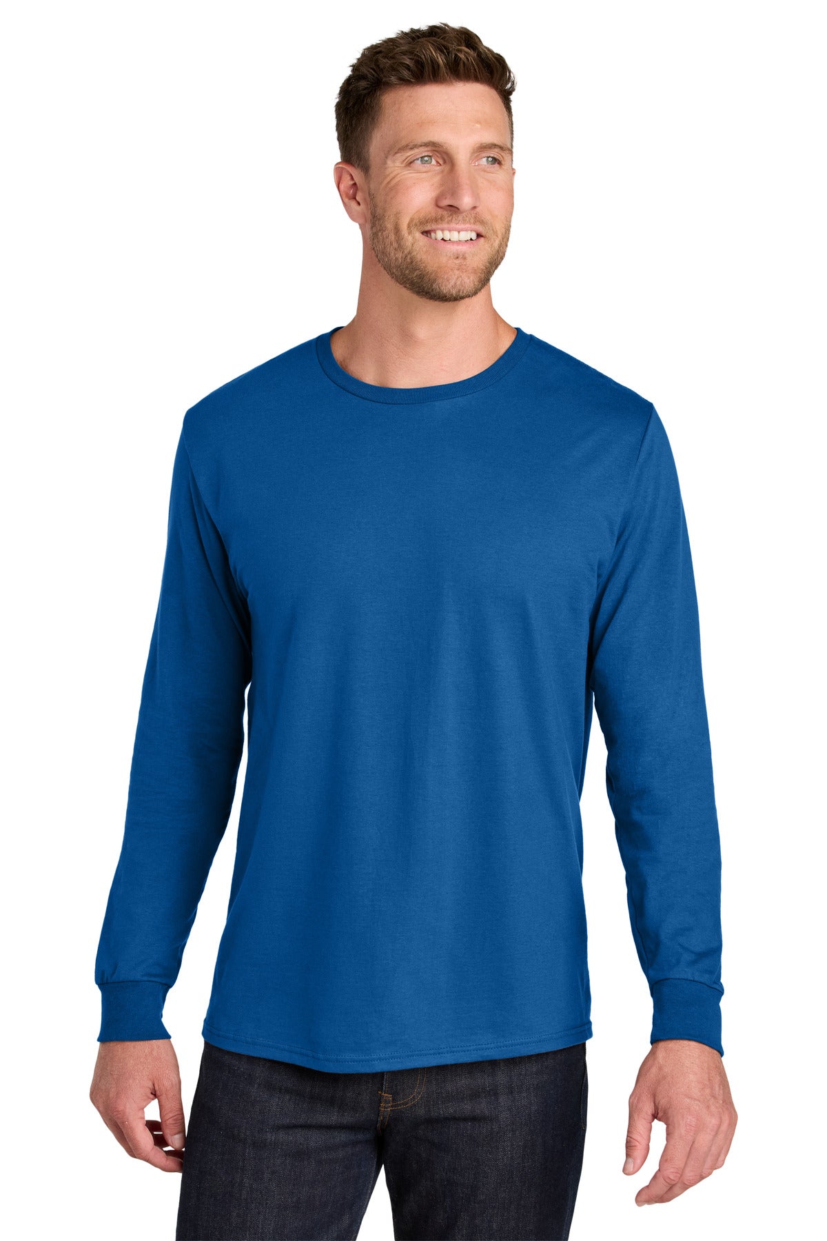 Custom logo Jerzees Ultimate® Unisex Ring Spun Long Sleeve T-Shirt IC46L in Royal