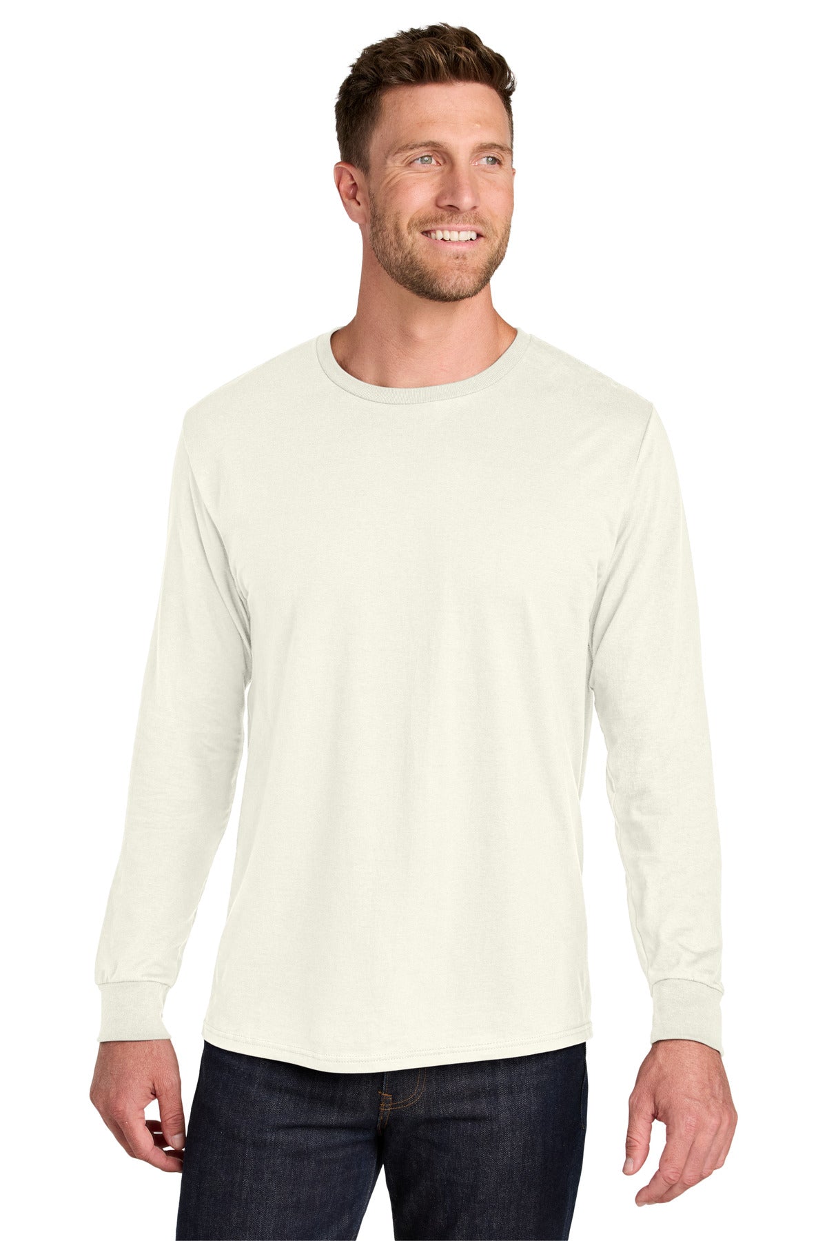 Custom logo Jerzees Ultimate® Unisex Ring Spun Long Sleeve T-Shirt IC46L in Sweet Cream Heather