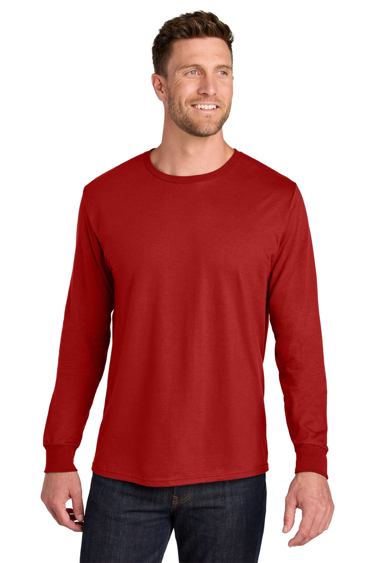 Custom logo Jerzees Ultimate® Unisex Ring Spun Long Sleeve T-Shirt IC46L in True Red