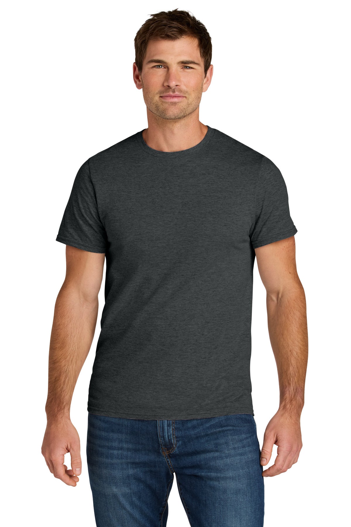 Custom logo Jerzees Ultimate® Unisex Ring Spun T-Shirt IC46M in Black Ink Heather