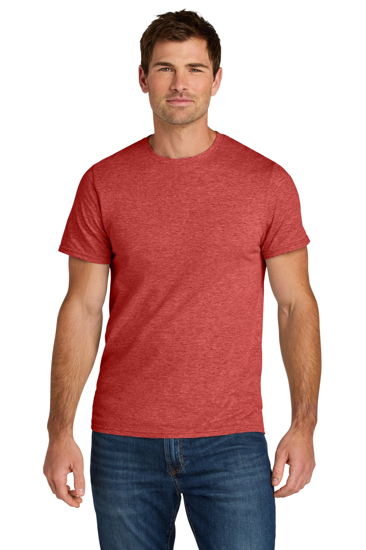 Custom logo Jerzees Ultimate® Unisex Ring Spun T-Shirt IC46M in Fiery Red Heather