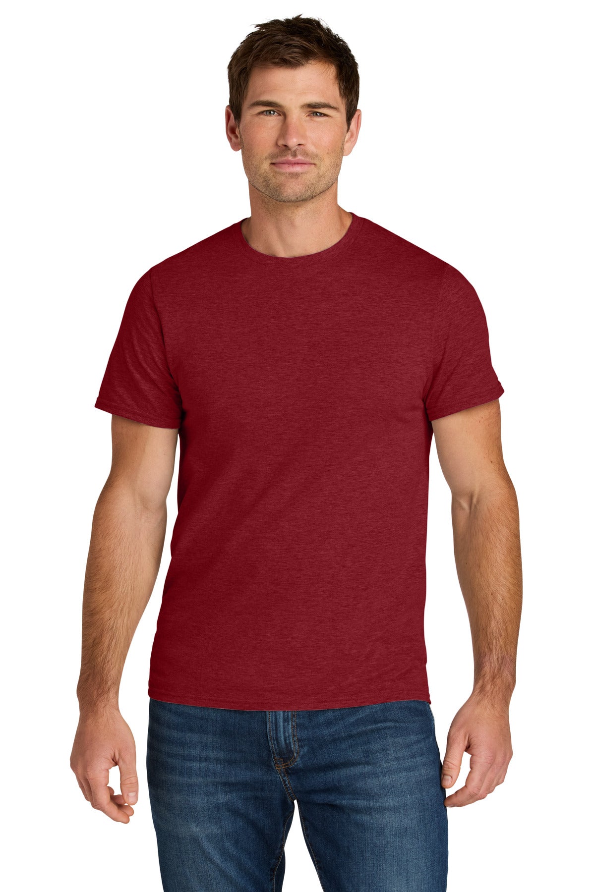 Custom logo Jerzees Ultimate® Unisex Ring Spun T-Shirt IC46M in Peppered Red Heather