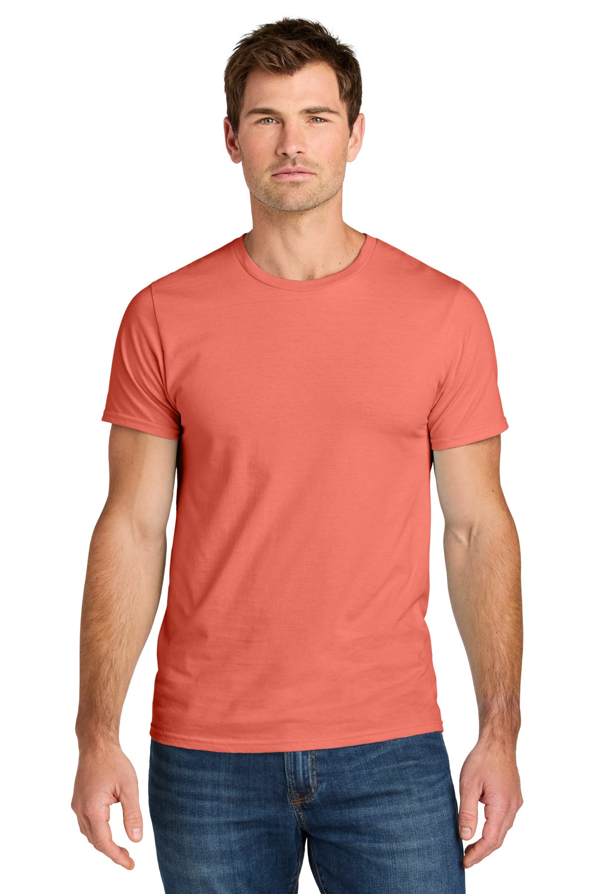 Custom logo Jerzees Ultimate® Unisex Ring Spun T-Shirt IC46M in Sunset Coral