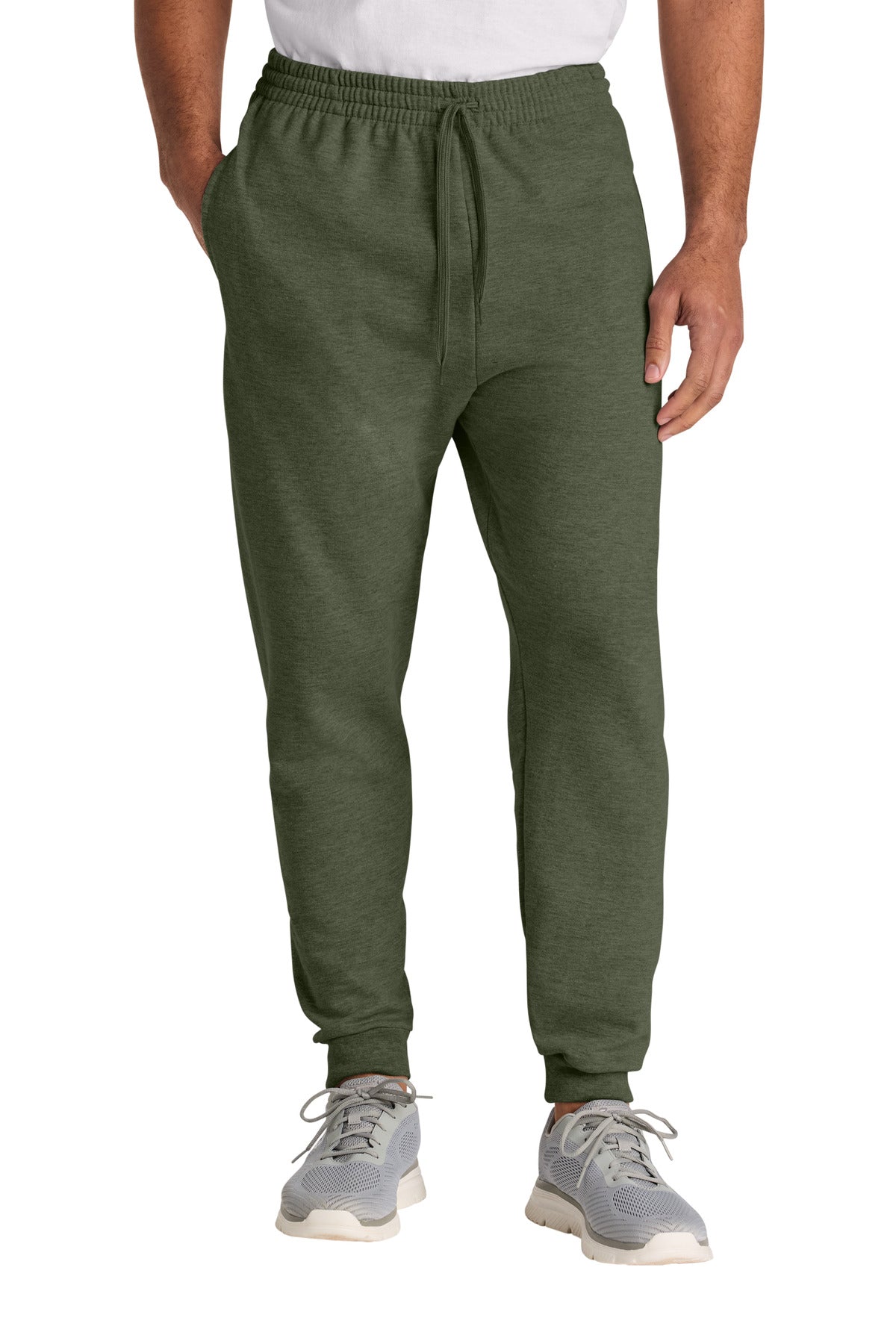 Custom logo Jerzees Ultimate® Unisex CVC Ring Spun Pocket Jogger IC50M in Military Green Heather