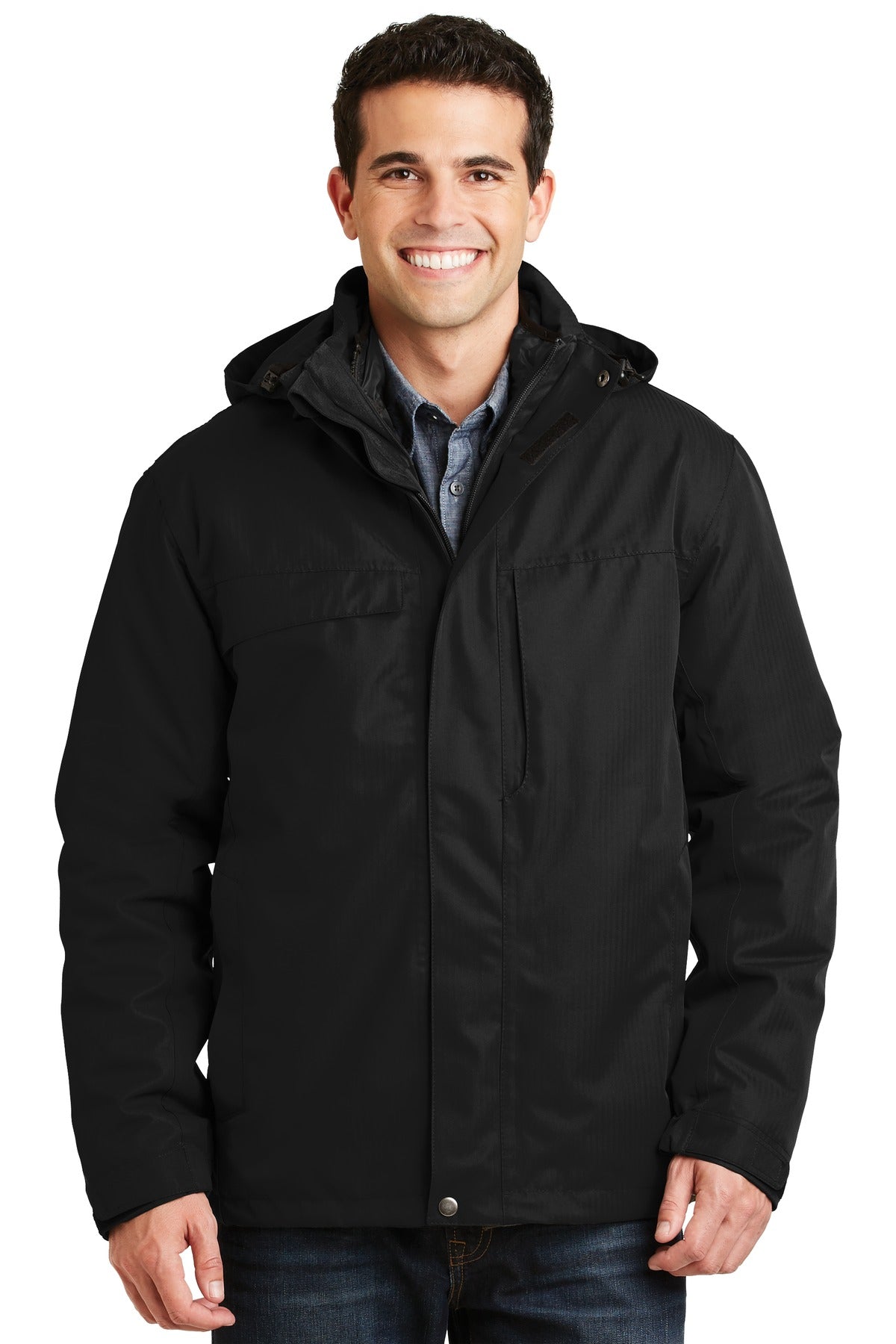 Custom logo Port Authority® Herringbone 3-in-1 Parka. J302 in Black