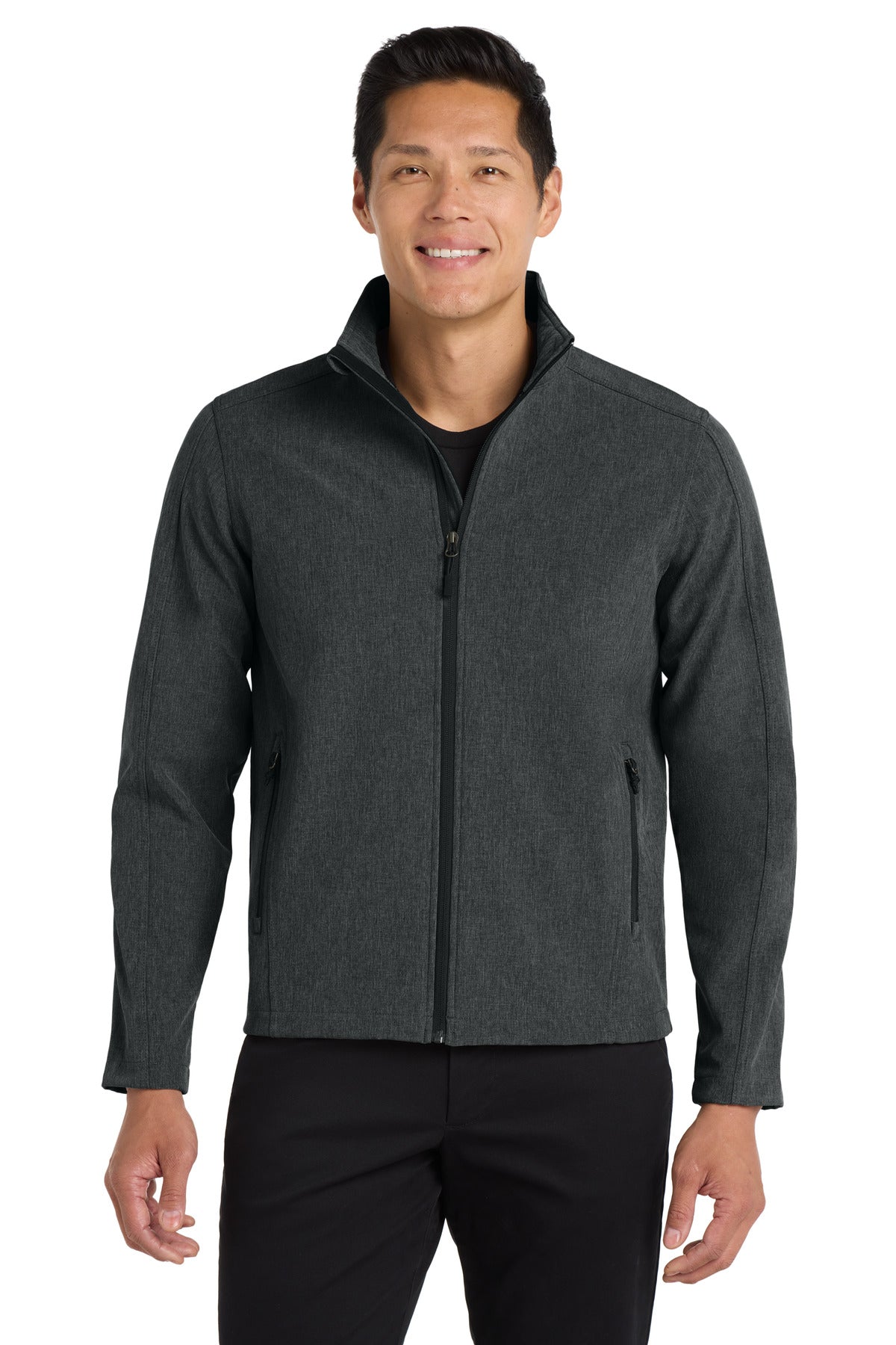 Custom logo Port Authority® Core Soft Shell Jacket. J317 in Black Charcoal Heather
