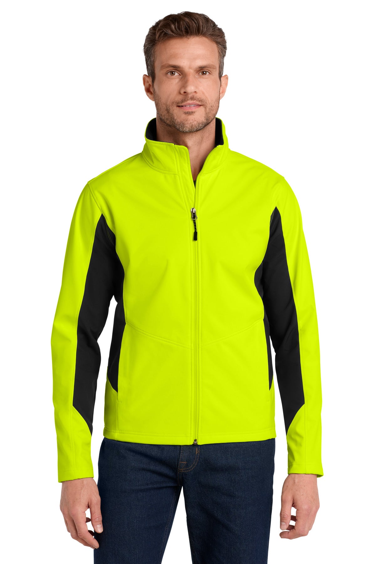 Custom logo Port Authority® Core Colorblock Soft Shell Jacket. J318 in Safety Yellow/ Black