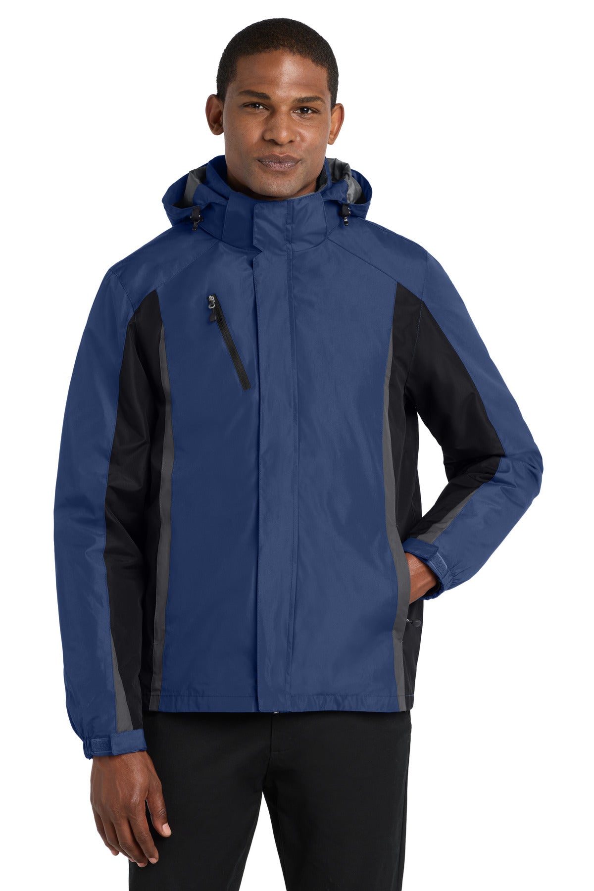 Custom logo Port Authority® Colorblock 3-in-1 Jacket. J321 in Admiral Blue/ Black/ Magnet