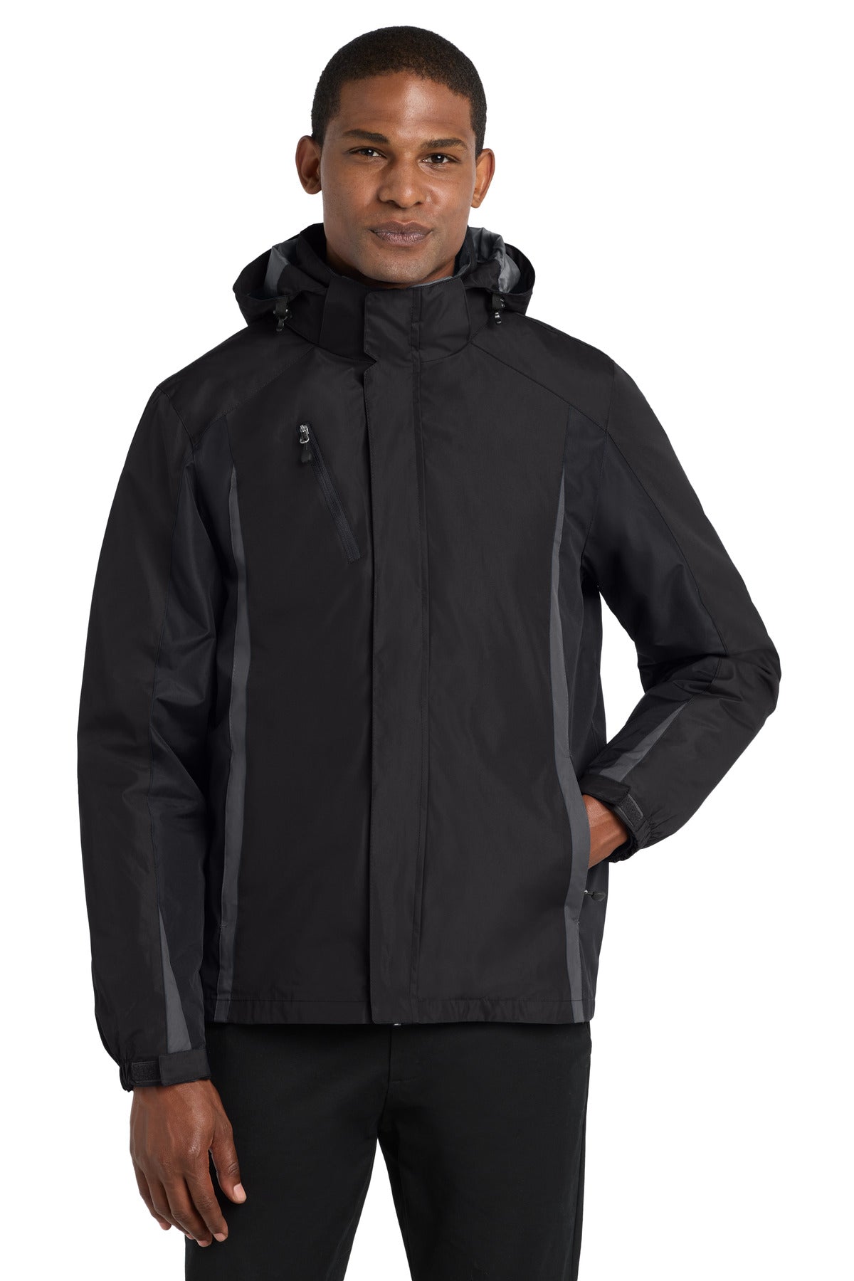 Custom logo Port Authority® Colorblock 3-in-1 Jacket. J321 in Black/ Black/ Magnet