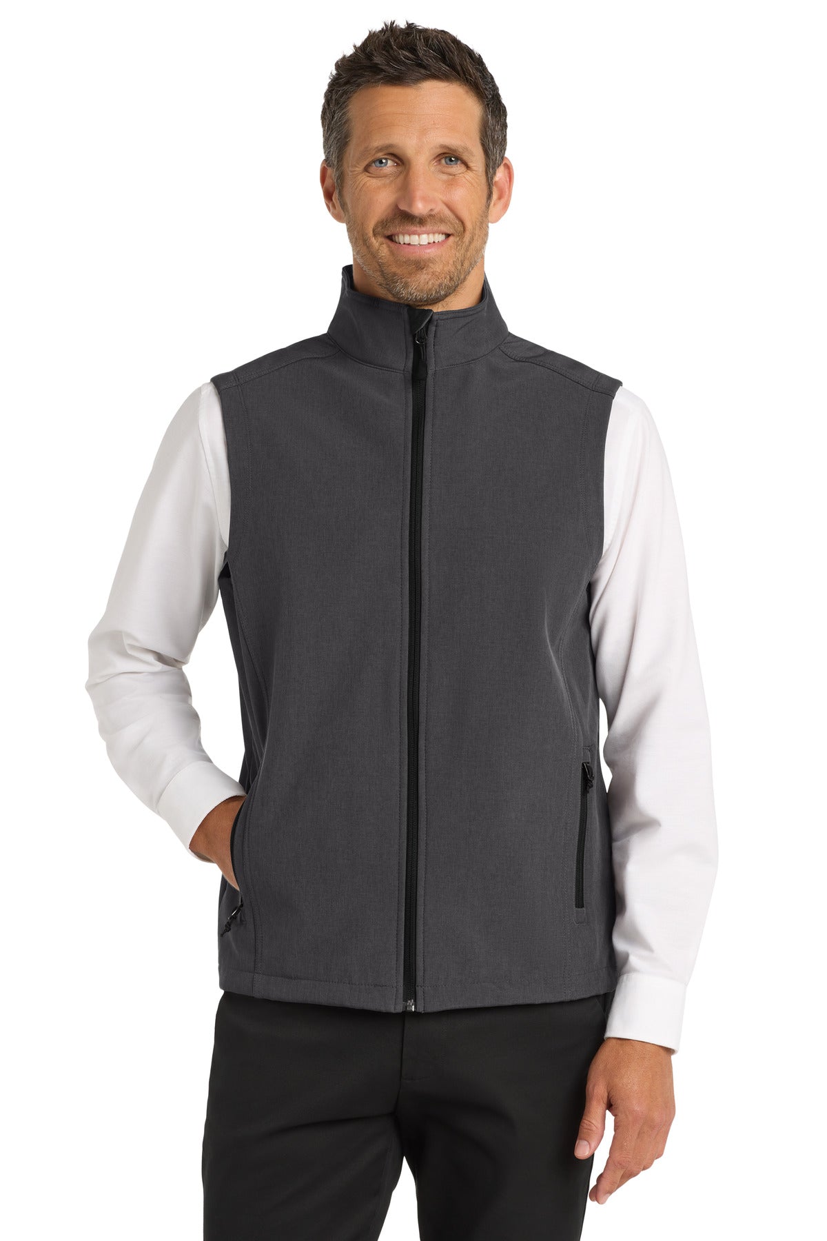 Custom logo Port Authority® Core Soft Shell Vest. J325 in Black Charcoal Heather