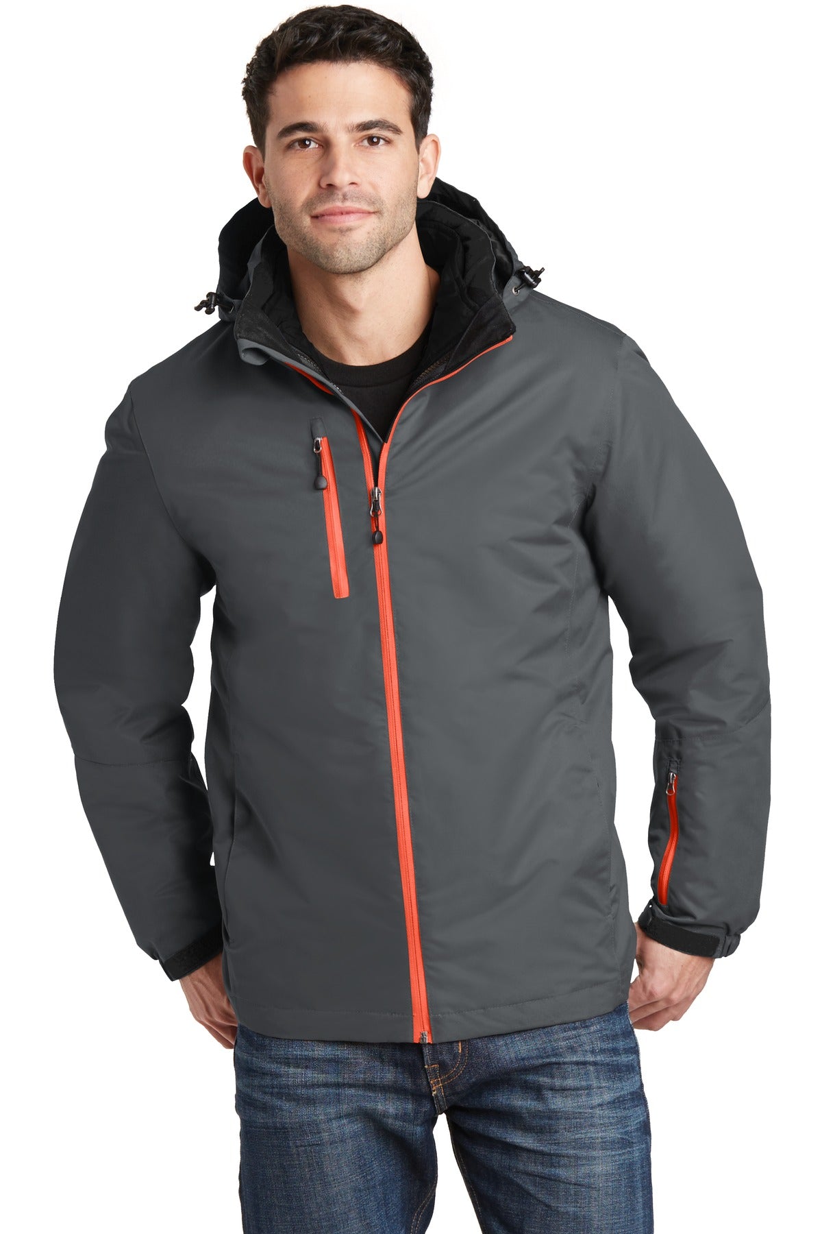 Custom logo Port Authority® Vortex Waterproof 3-in-1 Jacket. J332 in Magnet/ Orange