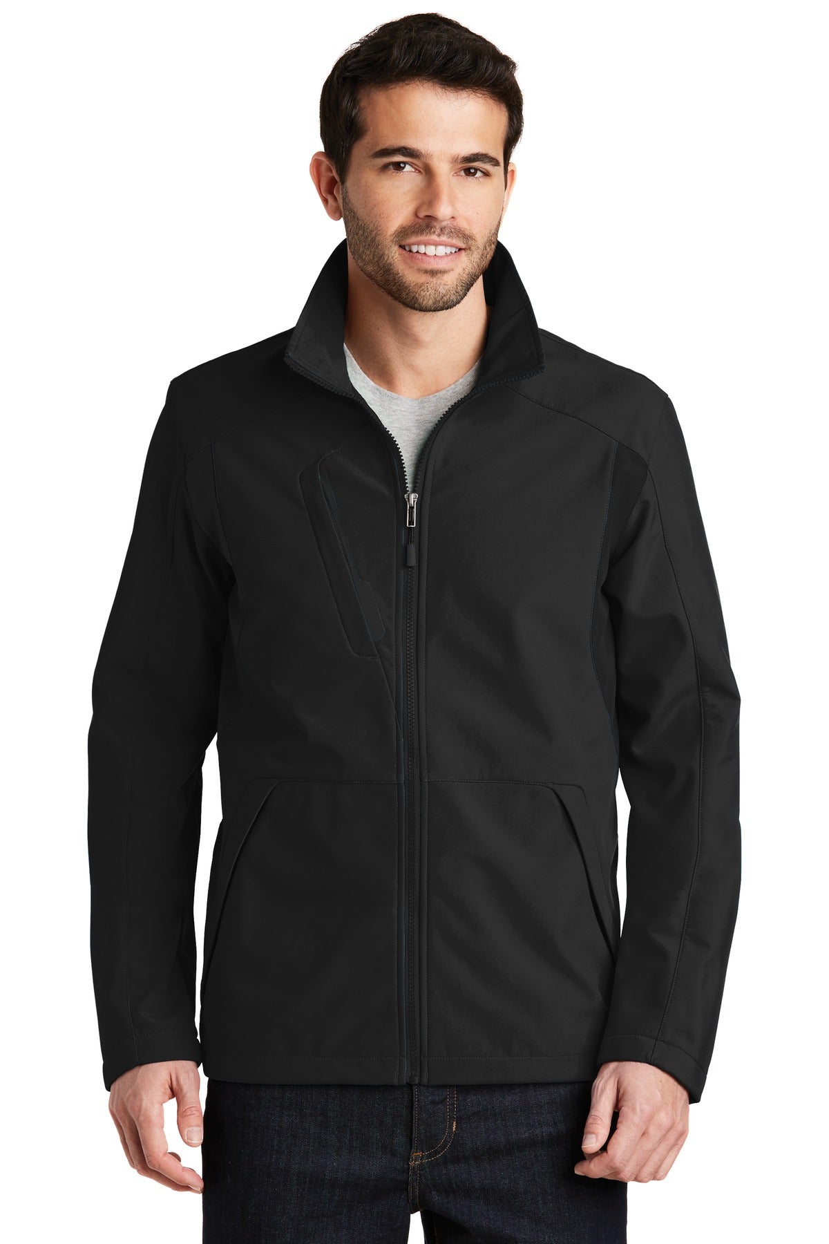 Custom logo Port Authority® Back-Block Soft Shell Jacket. J336 in Black/ Black