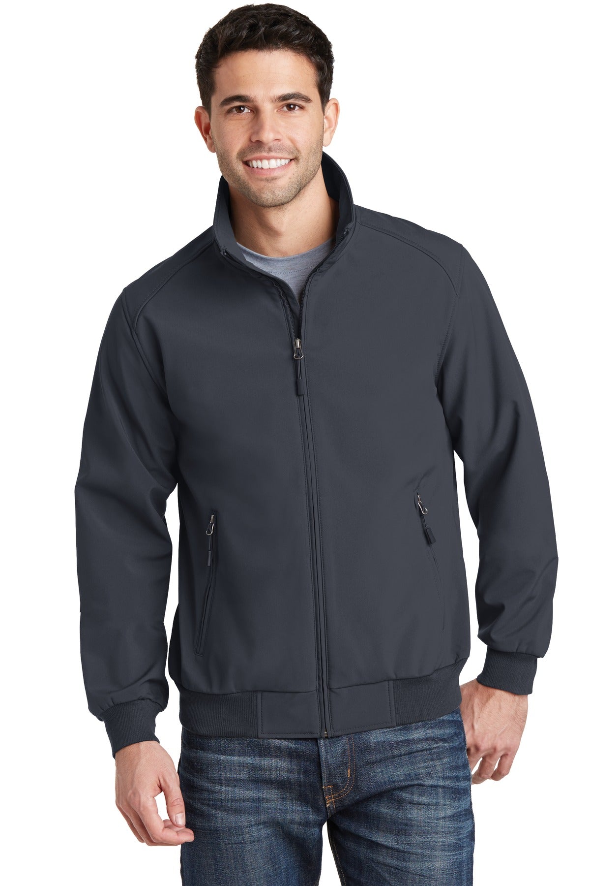 Custom logo Port Authority® Soft Shell Bomber Jacket. J337 in Battleship Grey