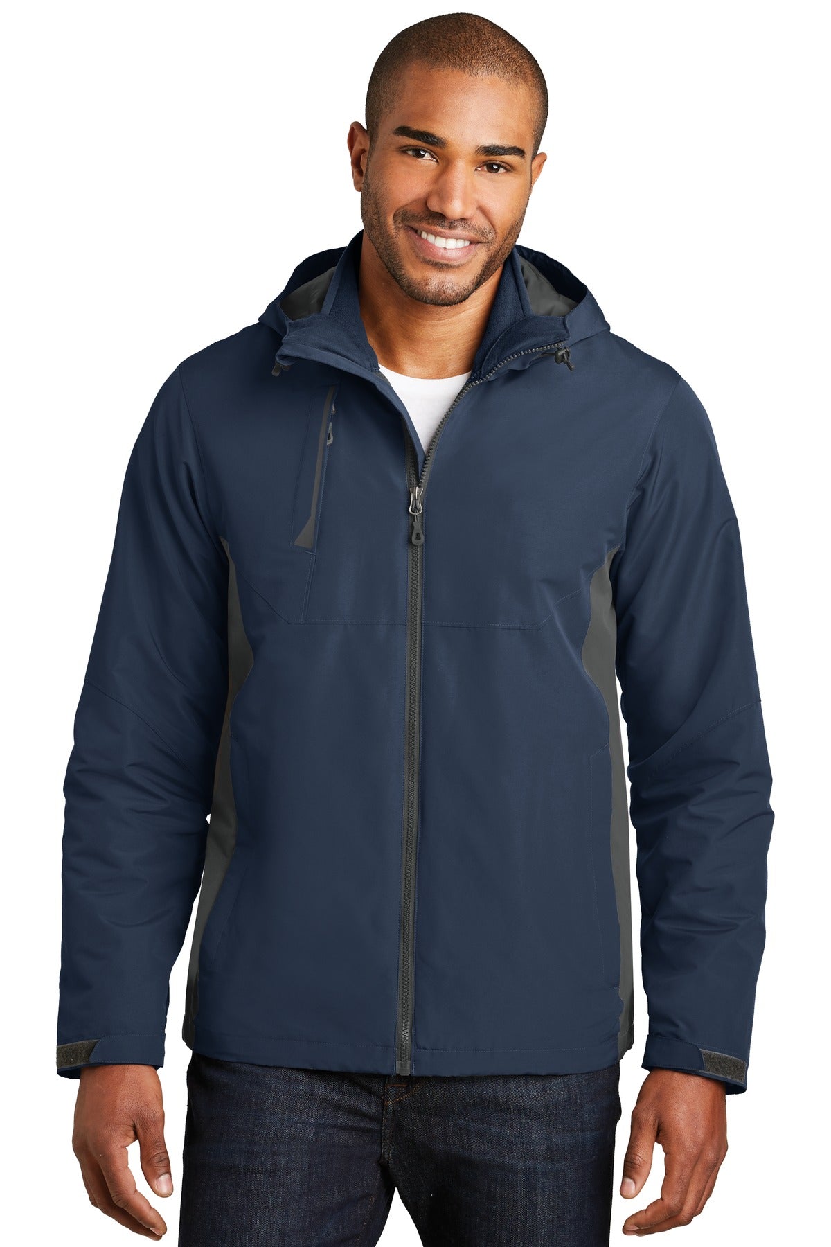 Custom logo Port Authority® Merge 3-in-1 Jacket. J338 in Dress Blue Navy/ Grey Steel