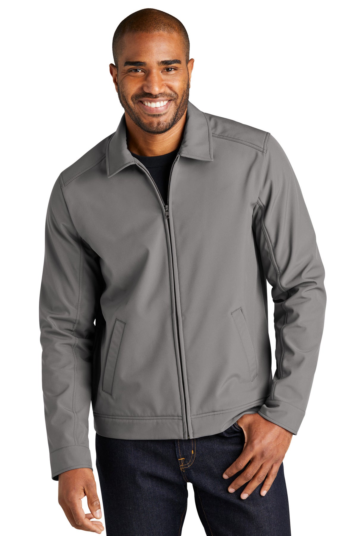 Custom logo Port Authority® Mechanic Soft Shell Jacket J417 in Deep Smoke