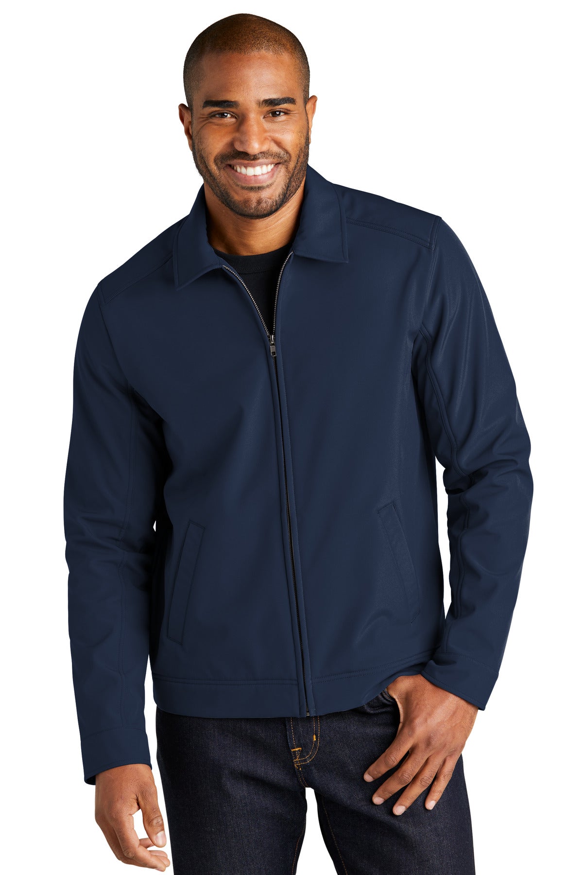 Custom logo Port Authority® Mechanic Soft Shell Jacket J417 in Dress Blue Navy