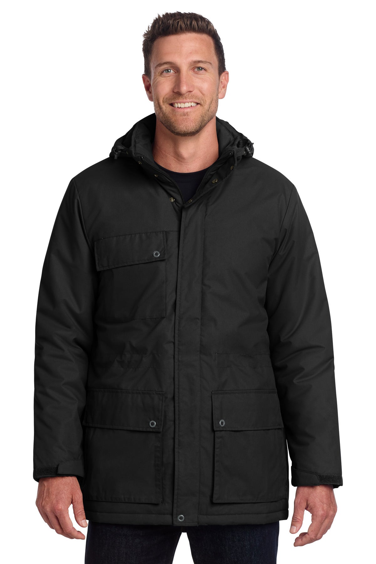 Custom logo Port Authority® Excursion Parka J599 in Deep Black