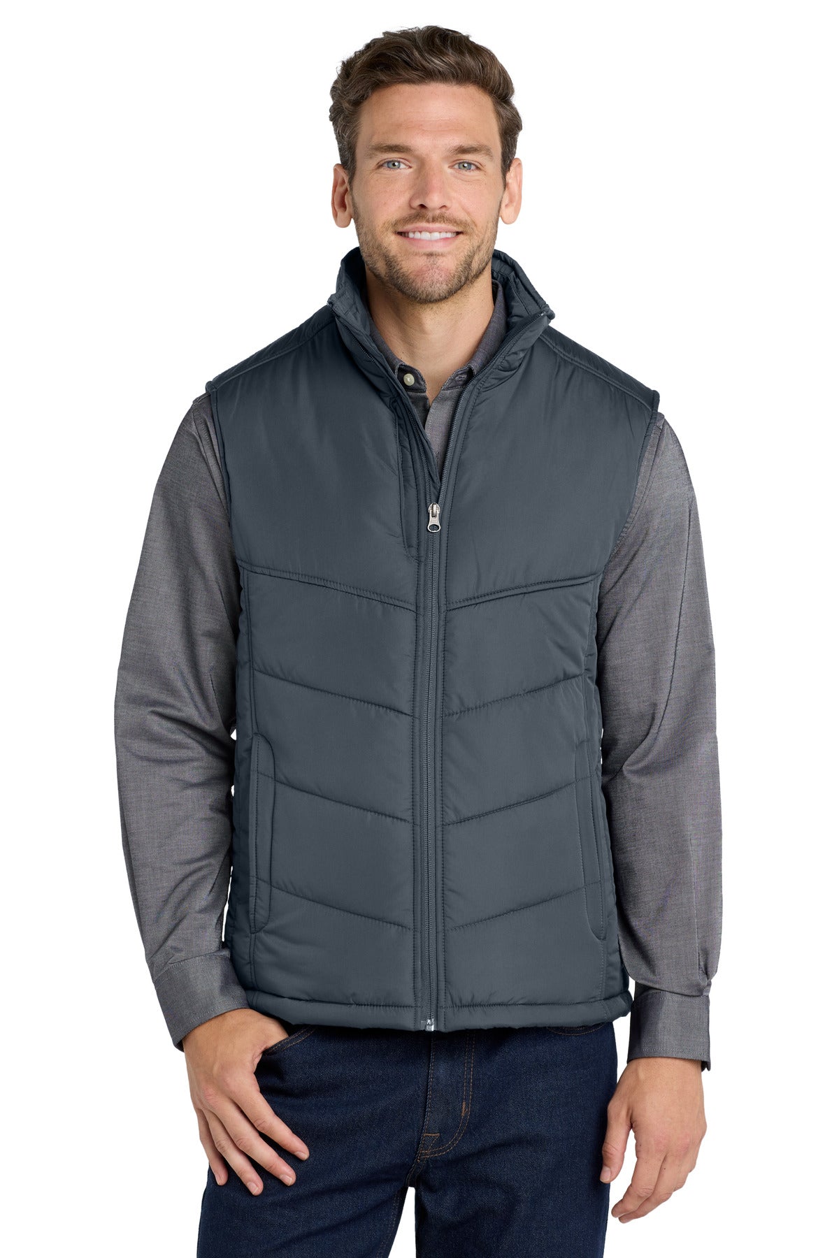 Custom logo Port Authority® Puffy Vest. J709 in Dark Slate