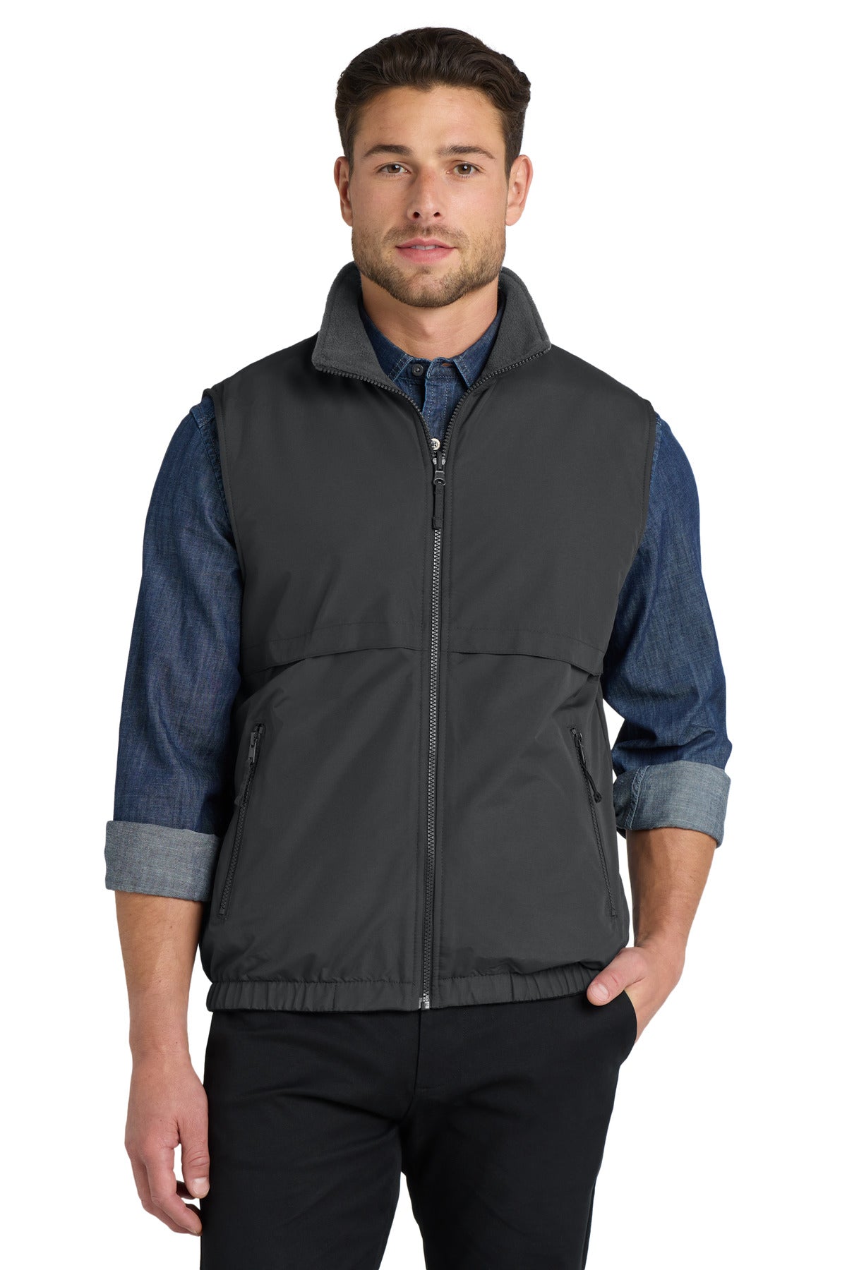 Custom logo Port Authority® Reversible Charger Vest. J7490 in Battleship Grey