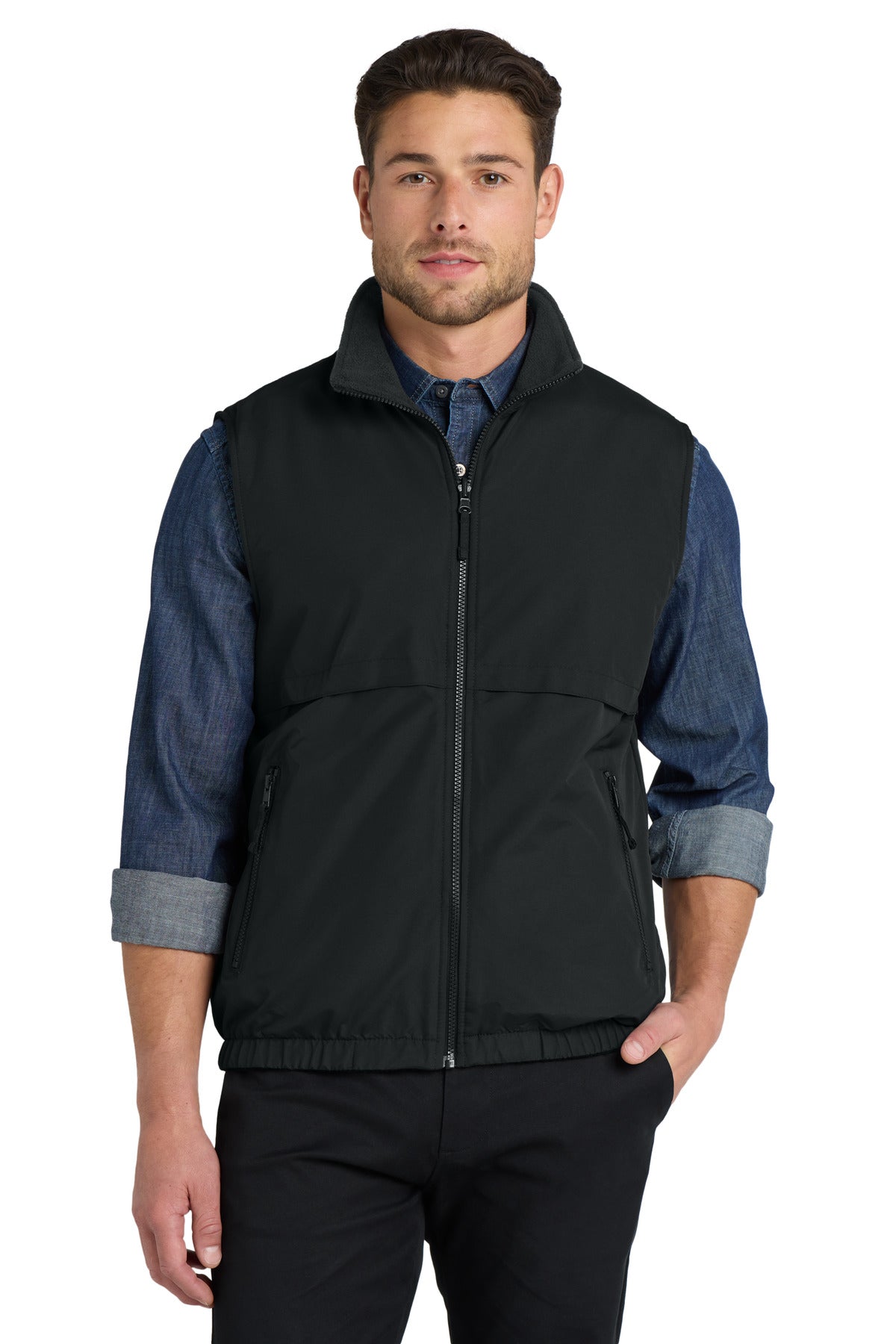 Custom logo Port Authority® Reversible Charger Vest. J7490 in True Black