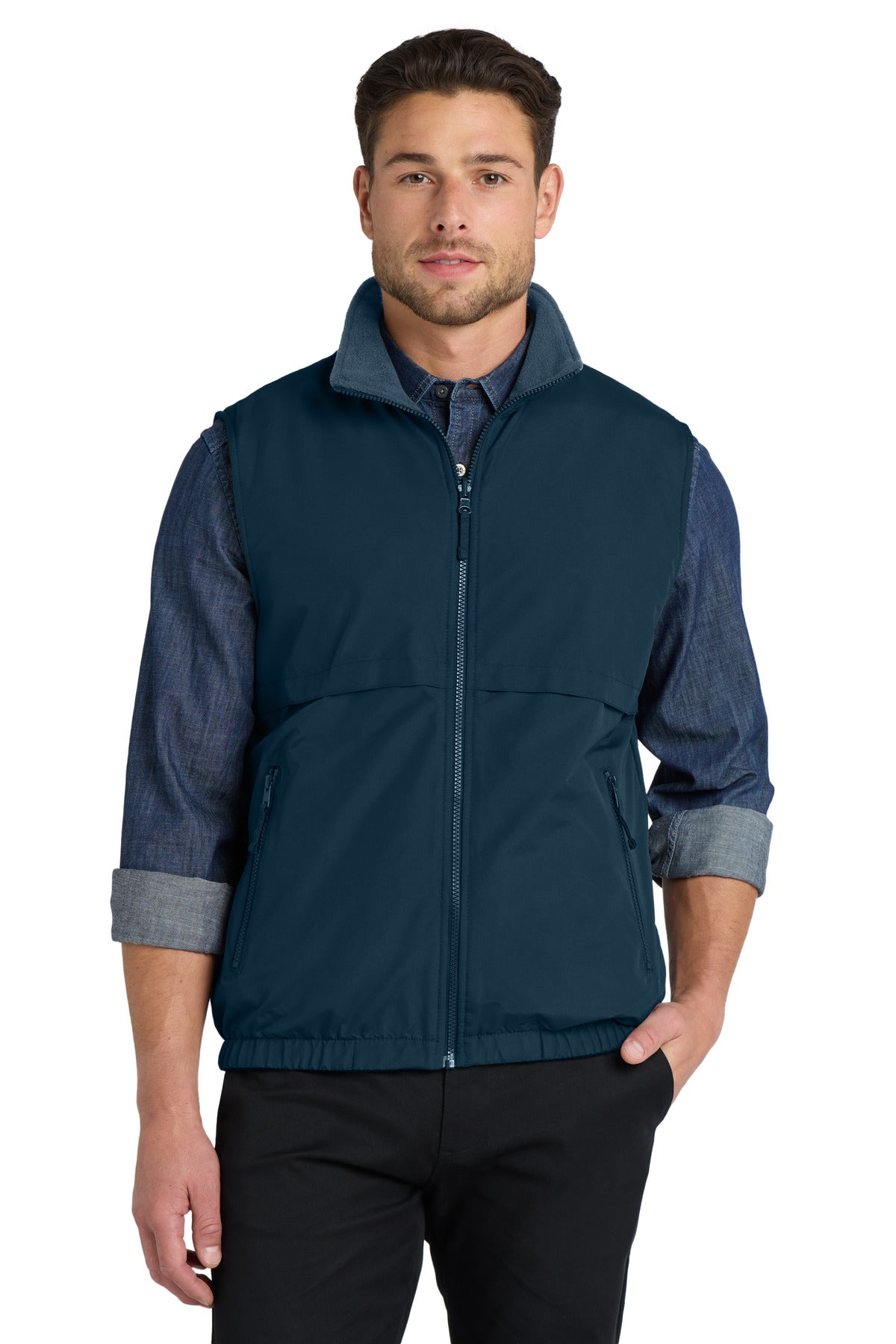 Custom logo Port Authority® Reversible Charger Vest. J7490 in True Navy