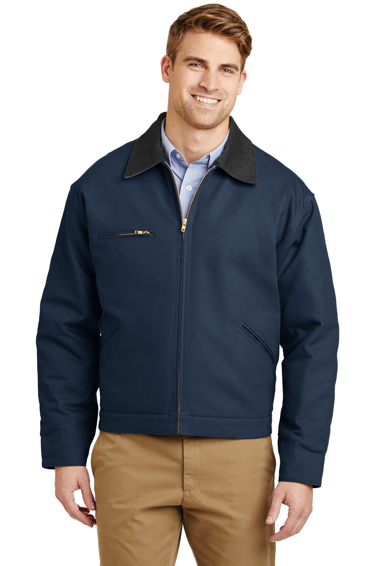 Custom logo CornerStone® - Duck Cloth Work Jacket.  J763 in Navy/ Black