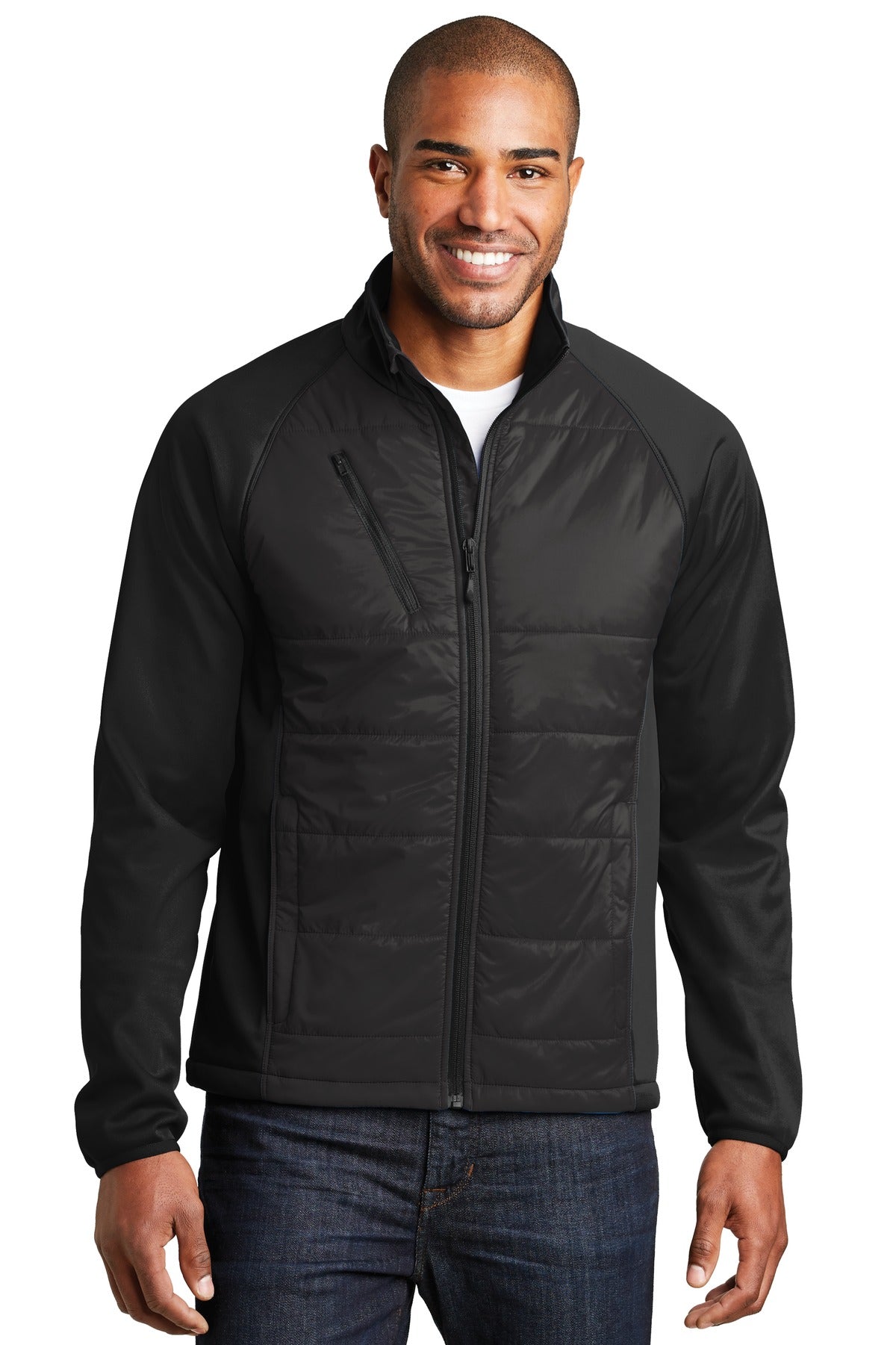 Custom logo Port Authority® Hybrid Soft Shell Jacket. J787 in Deep Black